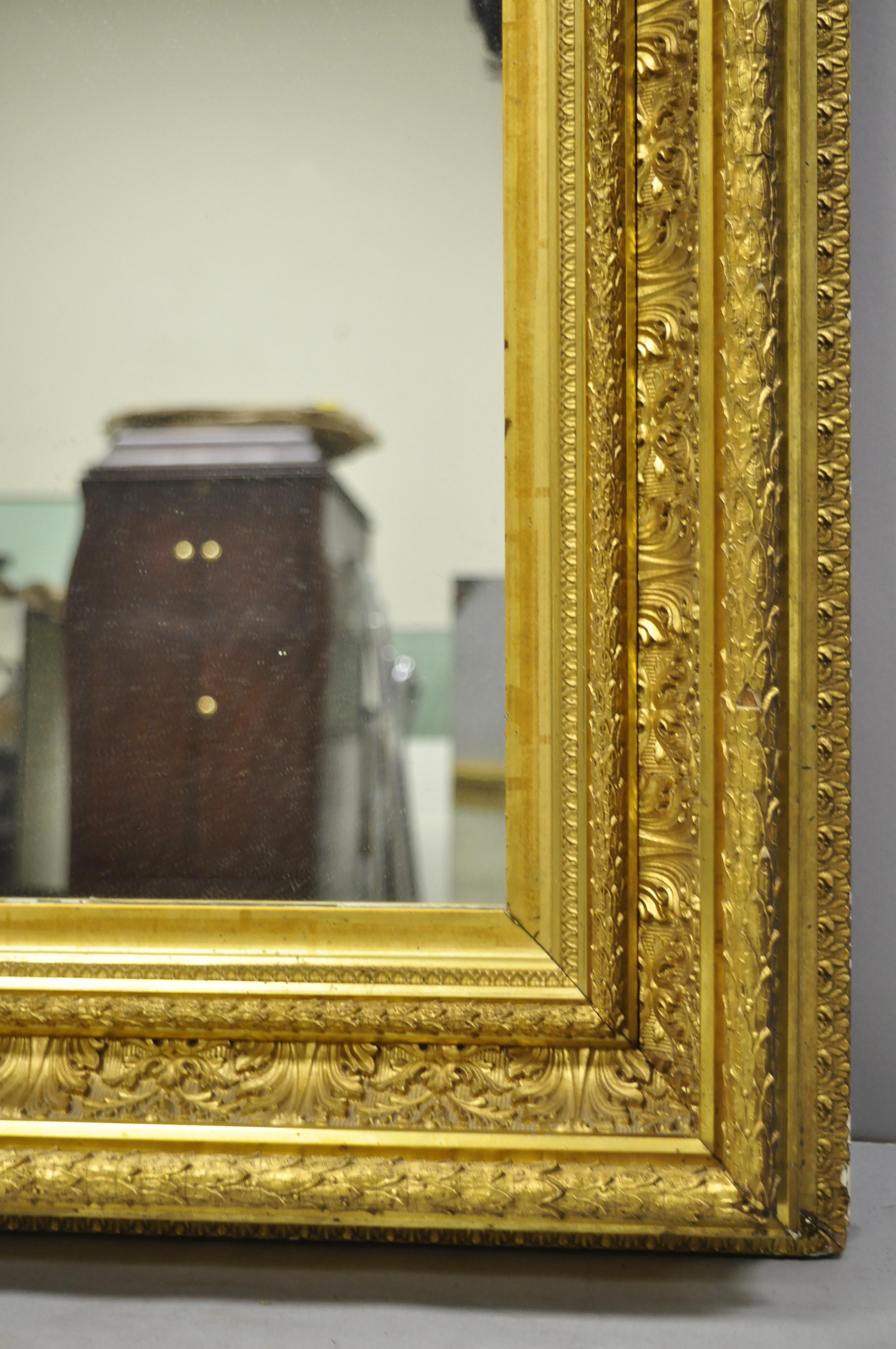 19th Century Gilt and Gesso Wood Frame Wall Mirror with Foliate Design 'b' In Good Condition For Sale In Philadelphia, PA