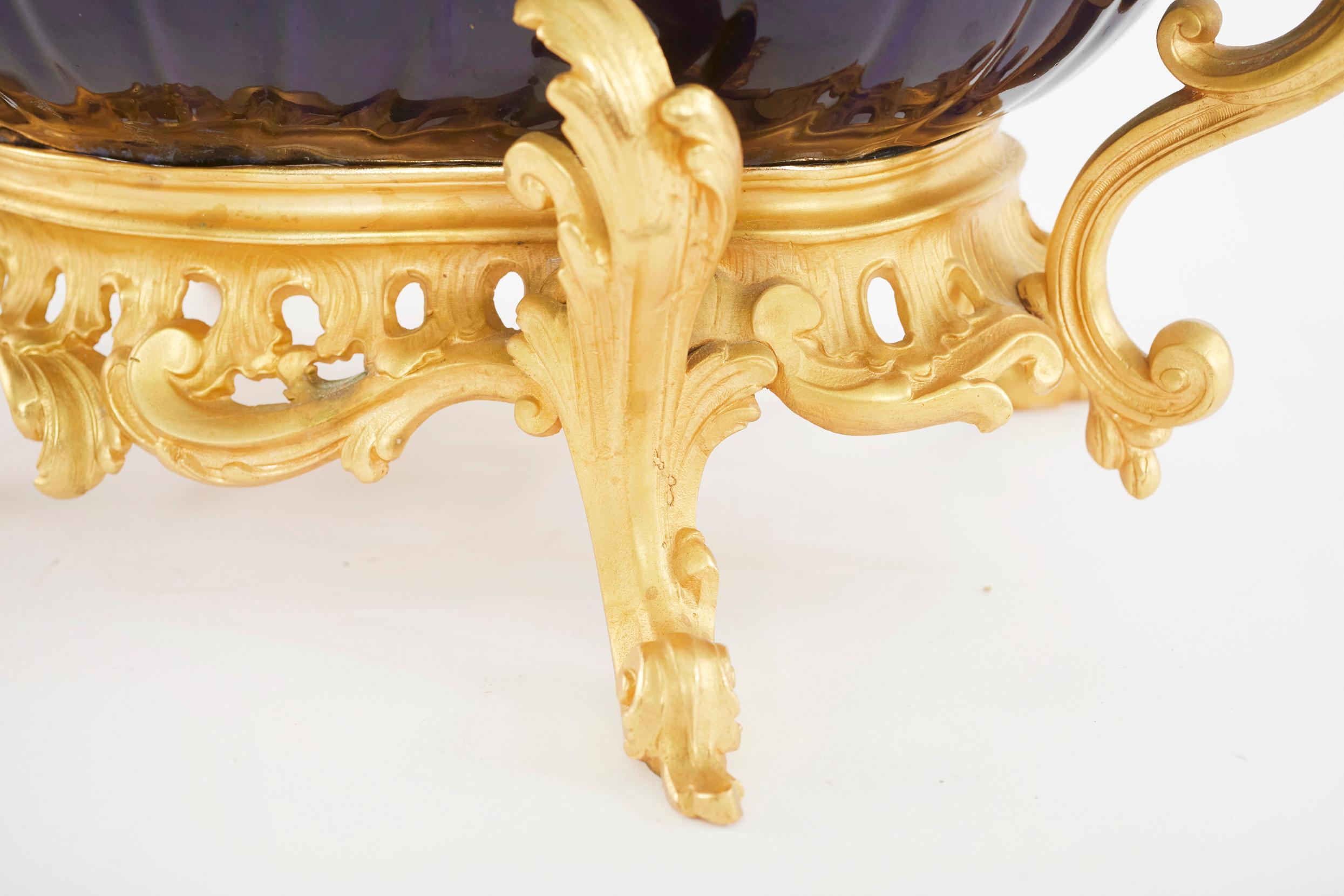Glazed 19th Century Gilt Gold Porcelain / Bronze Mounted Centerpiece For Sale