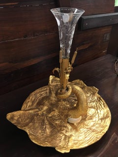 19th Century Gilt Hand-Cast Tusked Elephant Epergne with Cut and Etched Vase