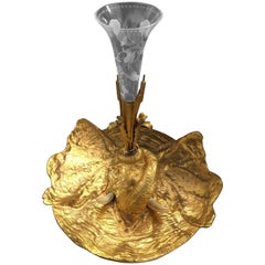 19th Century Gilt Hand-Cast Tusked Elephant Epergne with Cut and Etched Vase