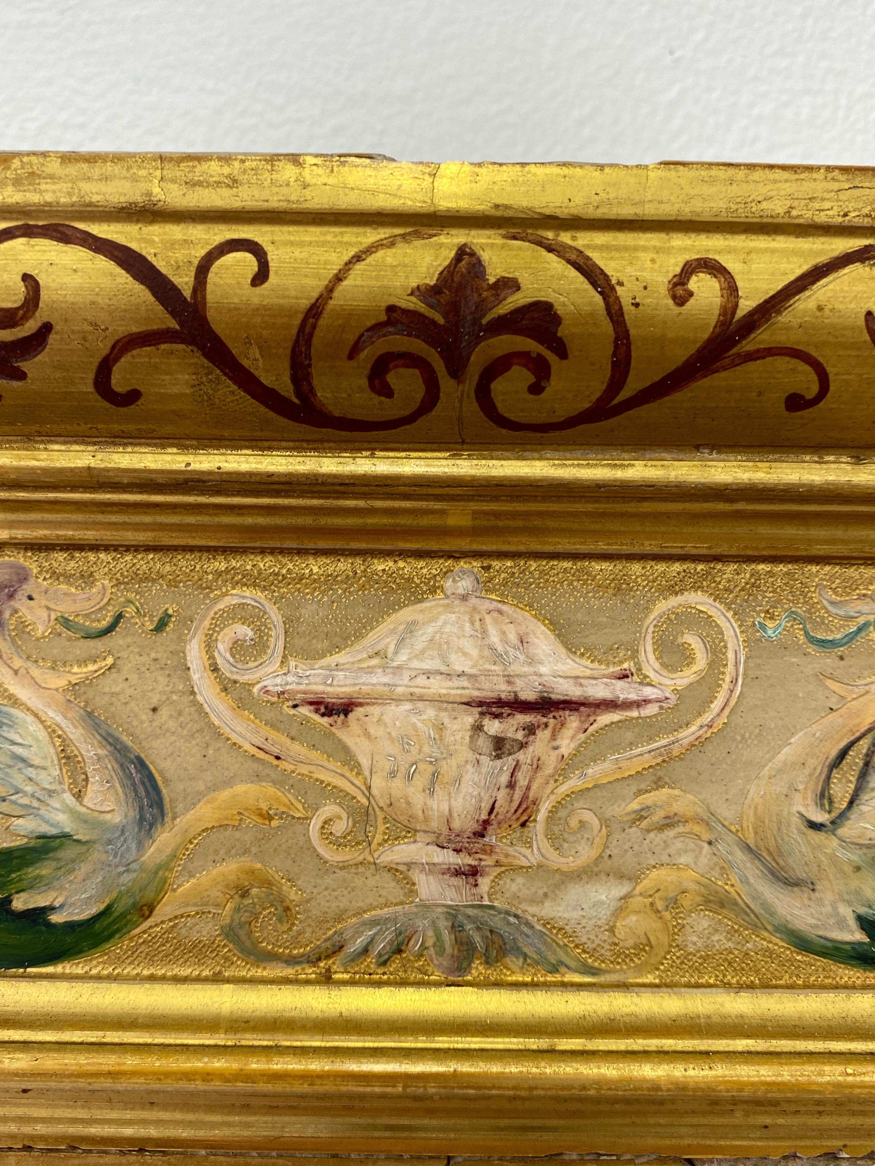 19th Century Gilt Italian Mirror with Hand Painted Design For Sale 1