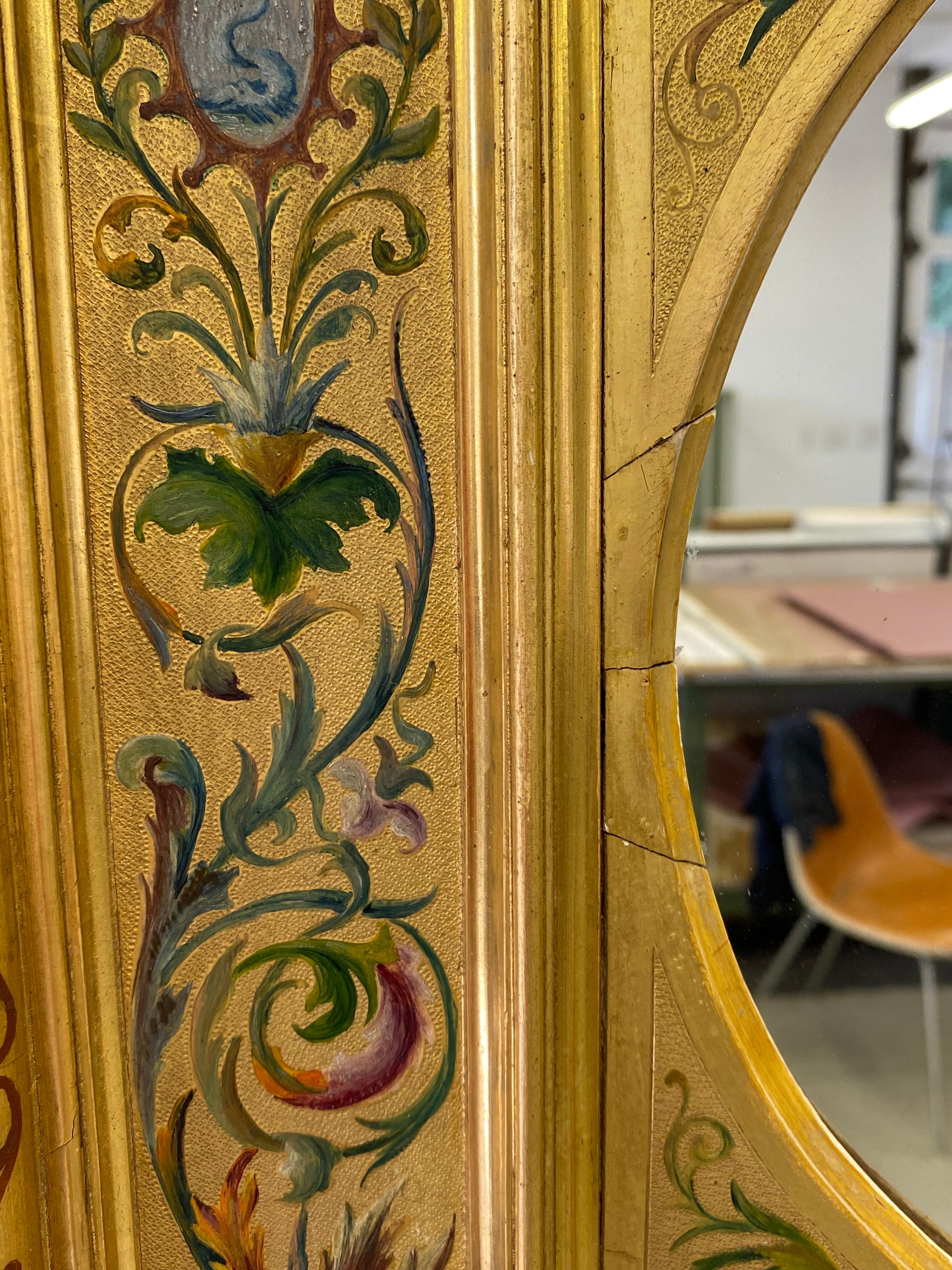19th Century Gilt Italian Mirror with Hand Painted Design 3