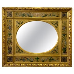 Antique 19th Century Gilt Italian Mirror with Hand Painted Design