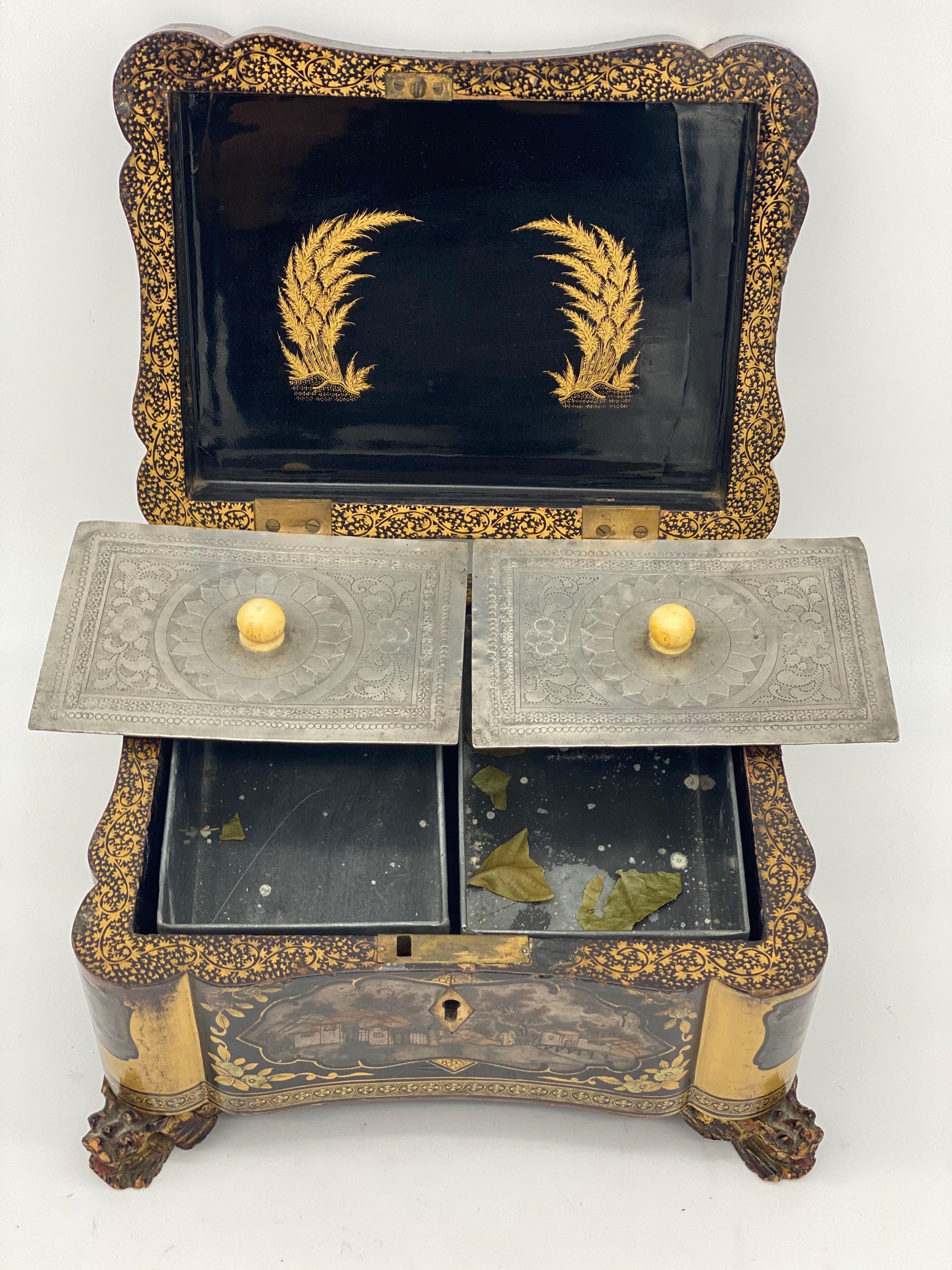 19th Century Gilt Lacquer Chinese Tea Caddy For Sale 8