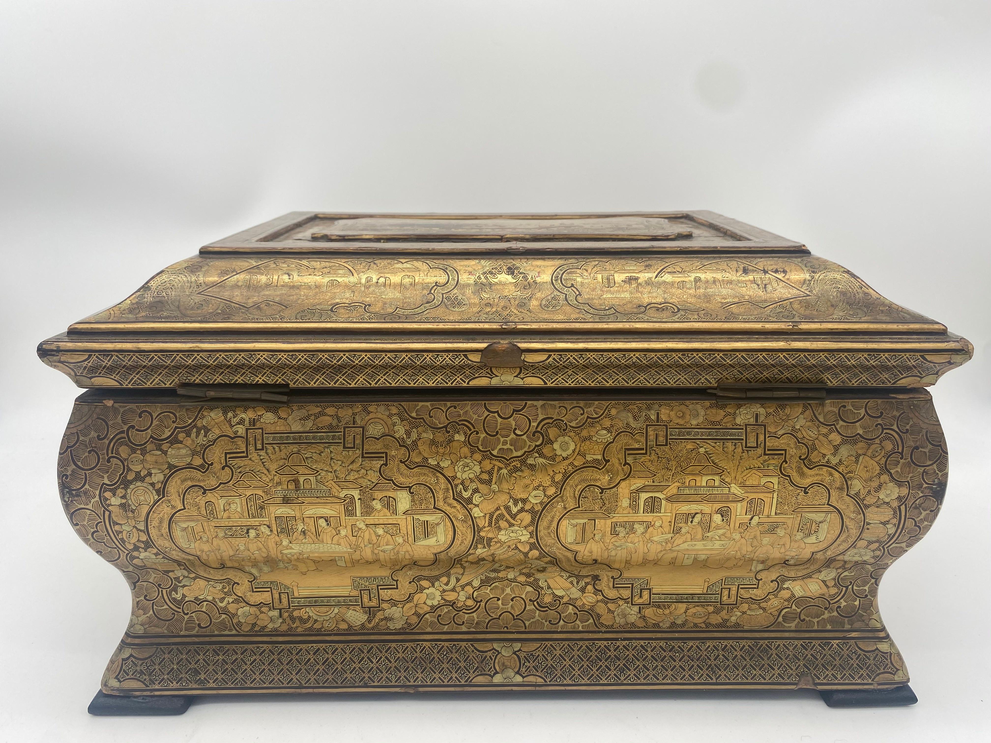 19th Century Gilt Lacquer Chinese Tea Caddy 9
