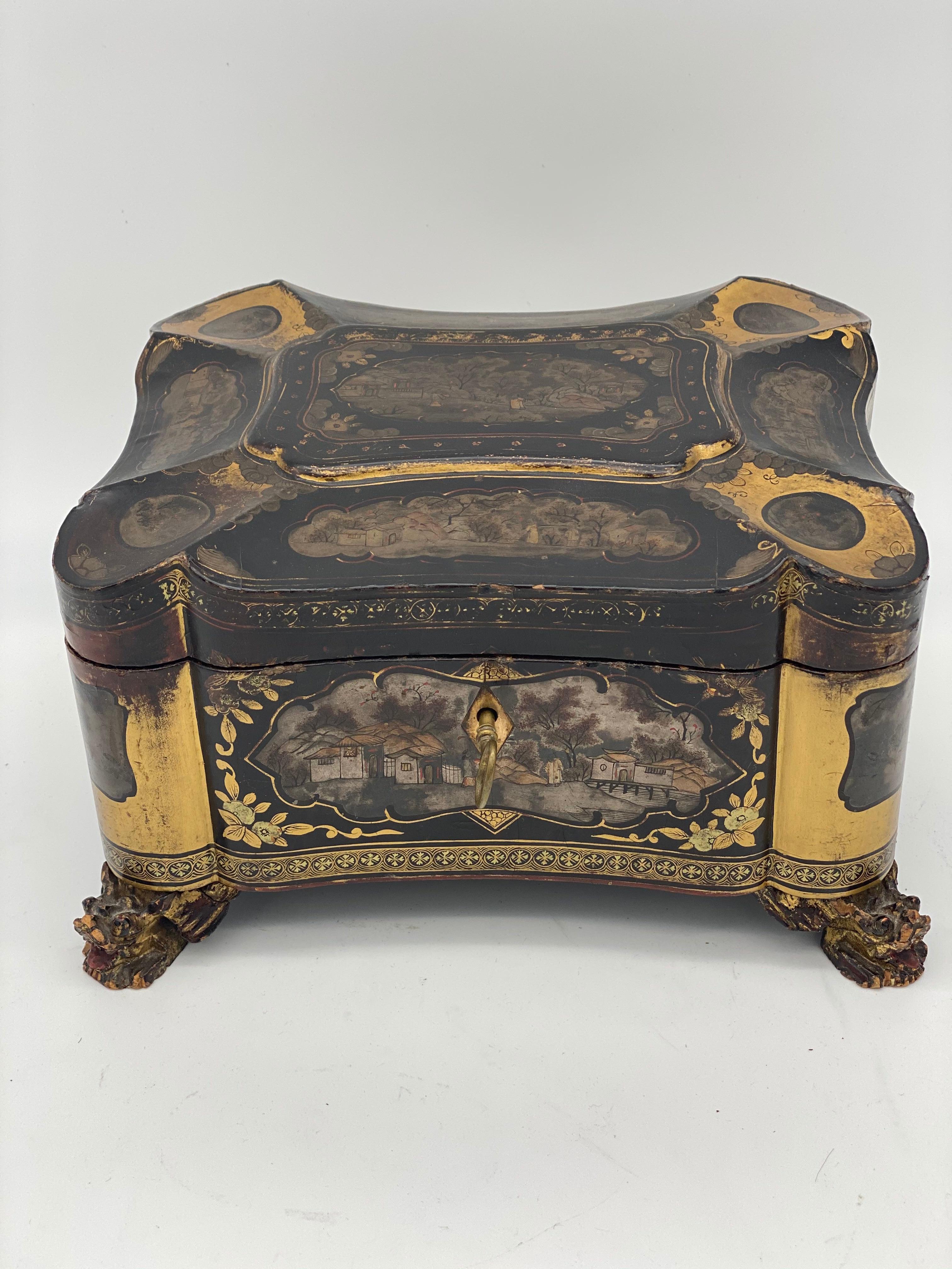 19th Century Gilt Lacquer Chinese Tea Caddy For Sale 10