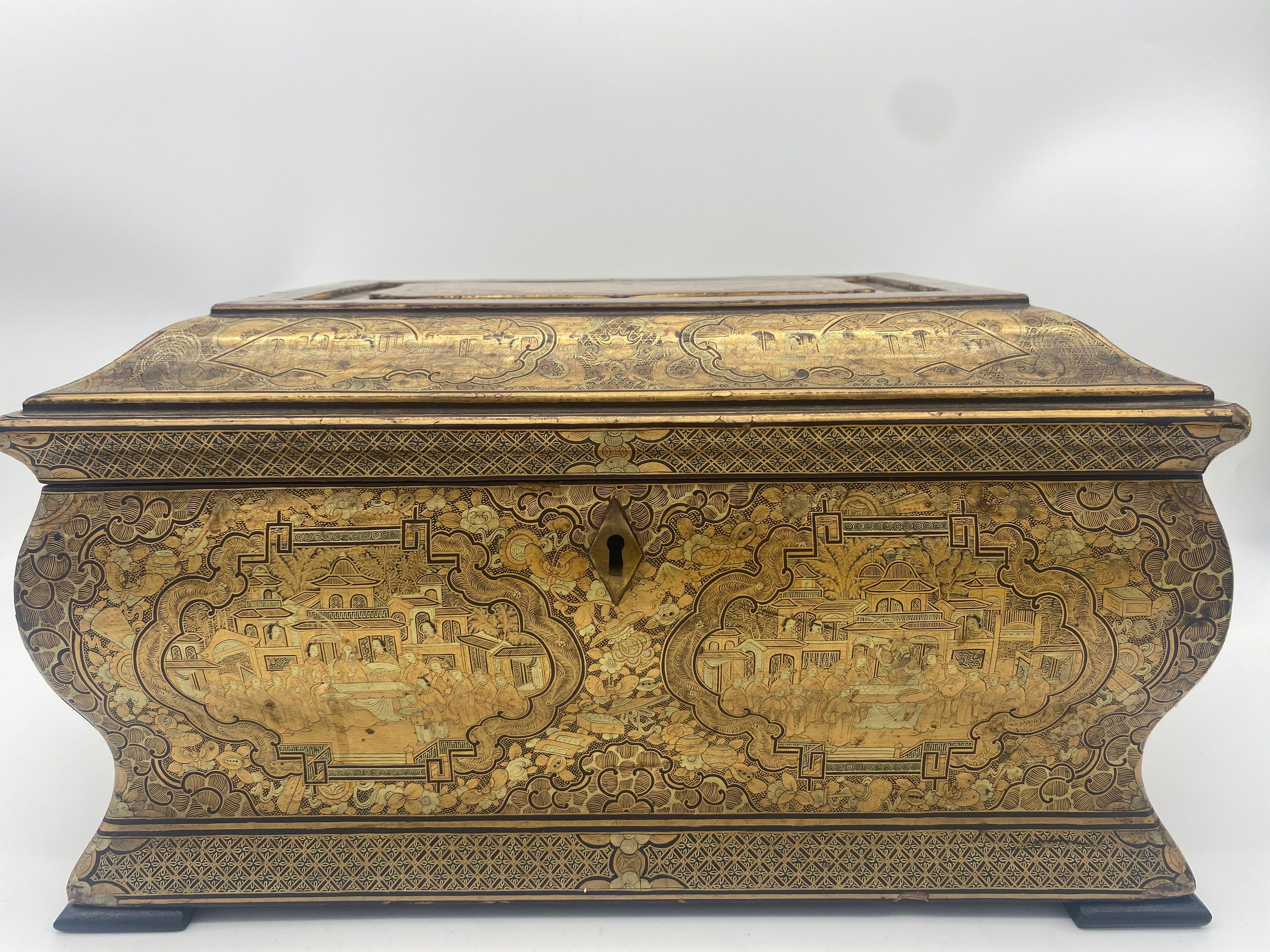 19th Century Gilt Lacquer Chinese Tea Caddy 1
