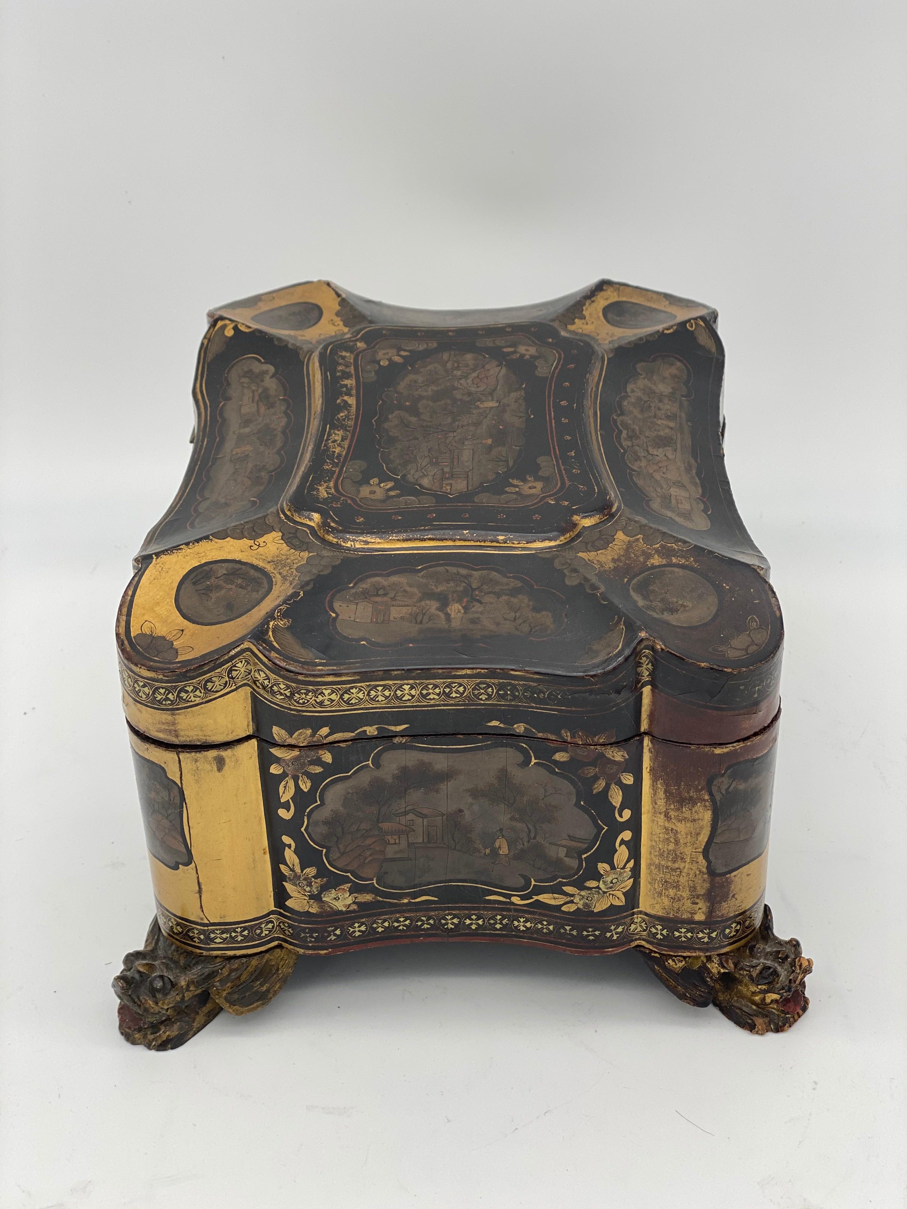 19th Century Gilt Lacquer Chinese Tea Caddy For Sale 2