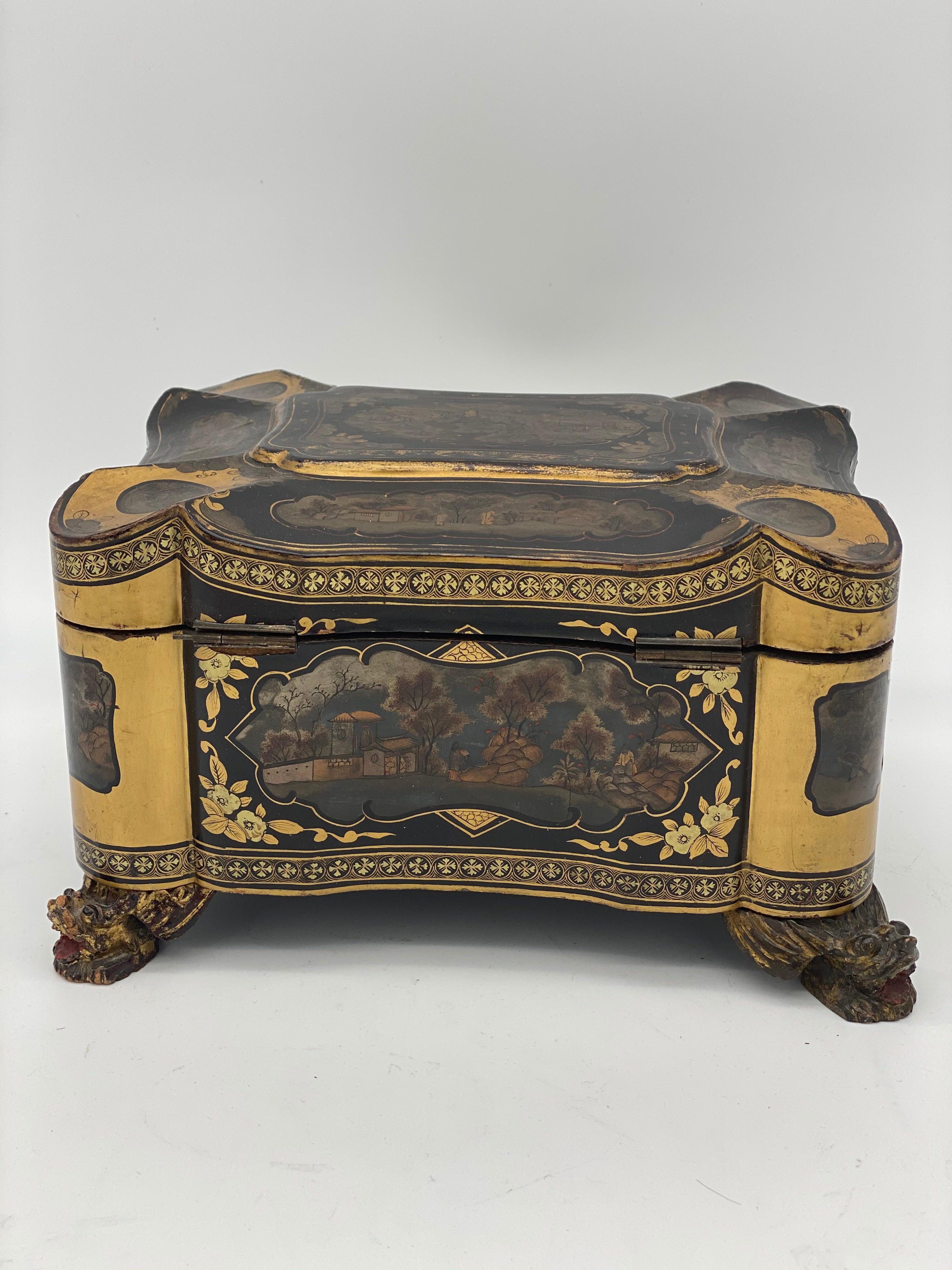 19th Century Gilt Lacquer Chinese Tea Caddy For Sale 3