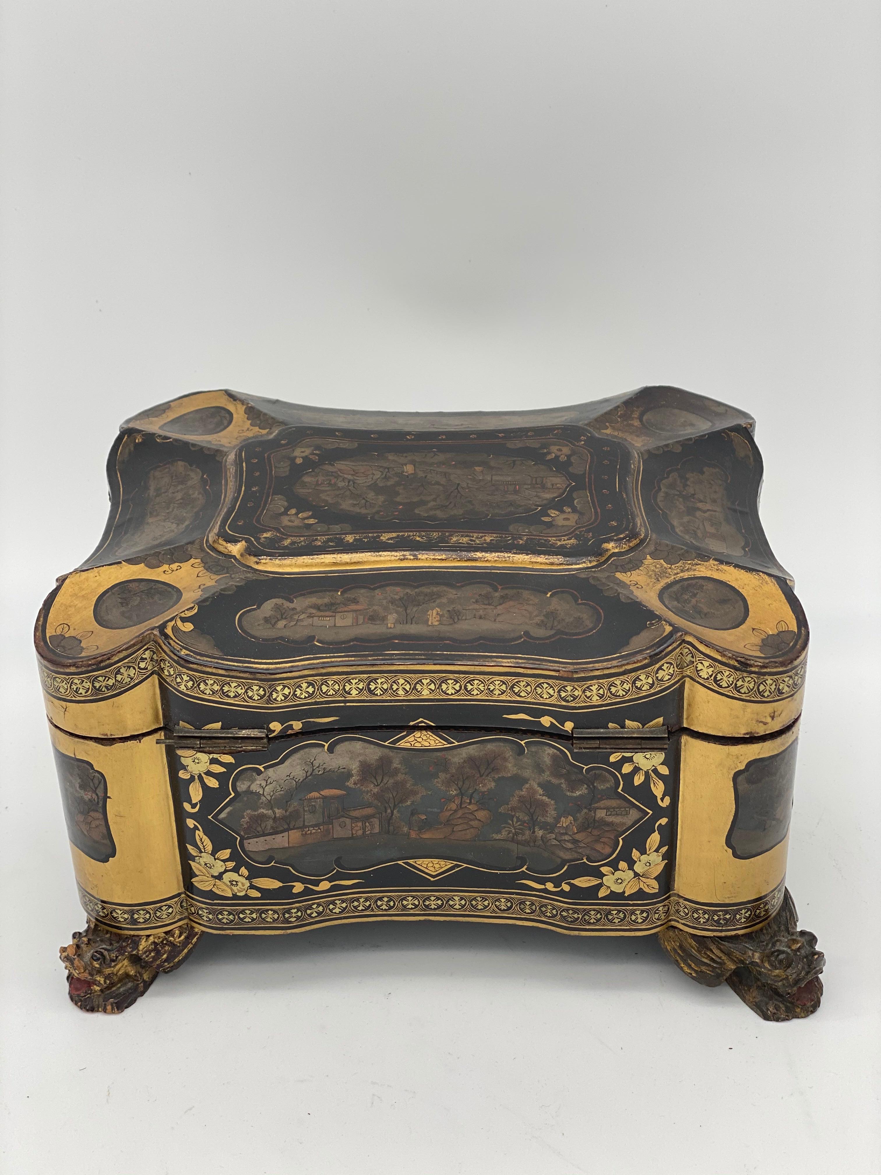19th Century Gilt Lacquer Chinese Tea Caddy For Sale 4