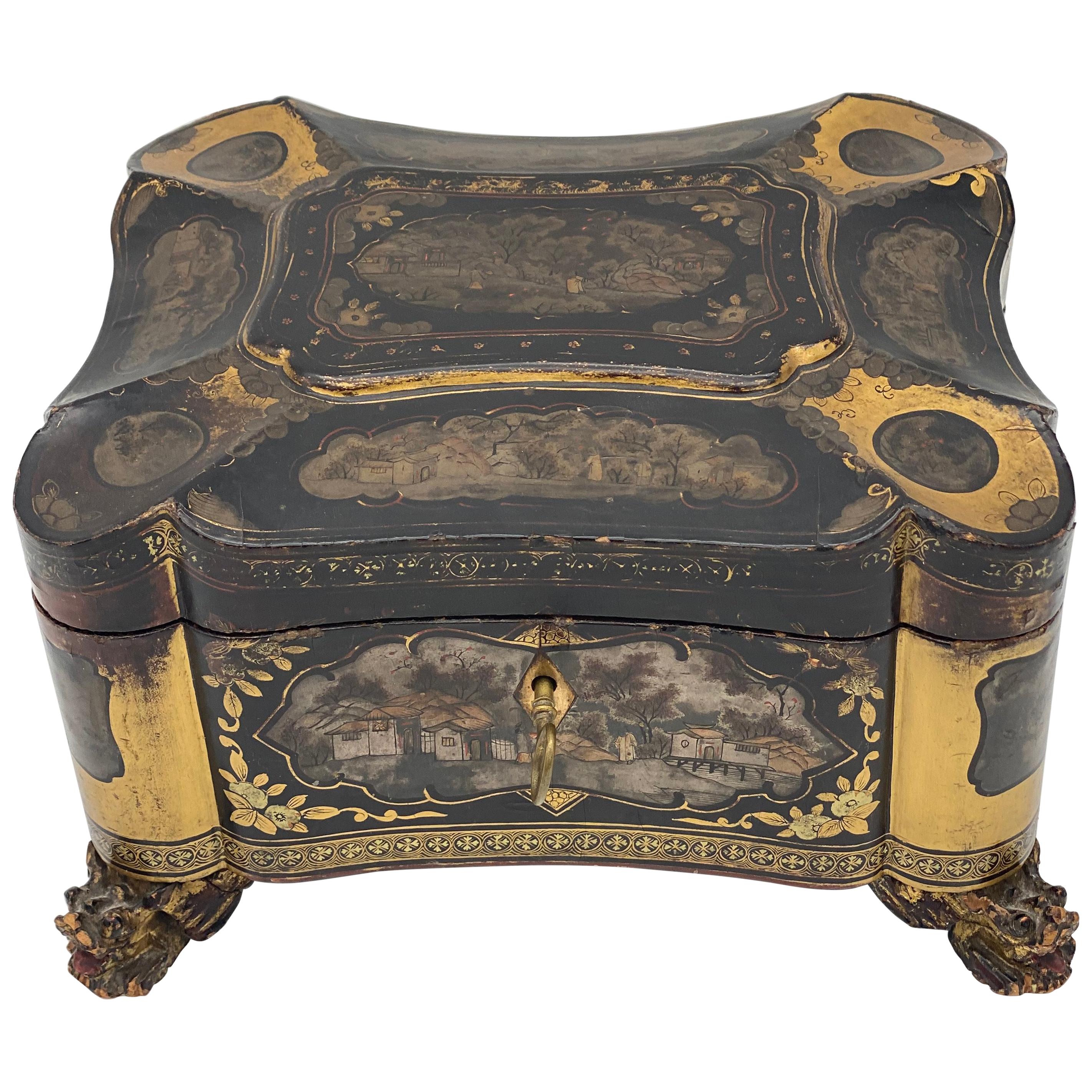 19th Century Gilt Lacquer Chinese Tea Caddy