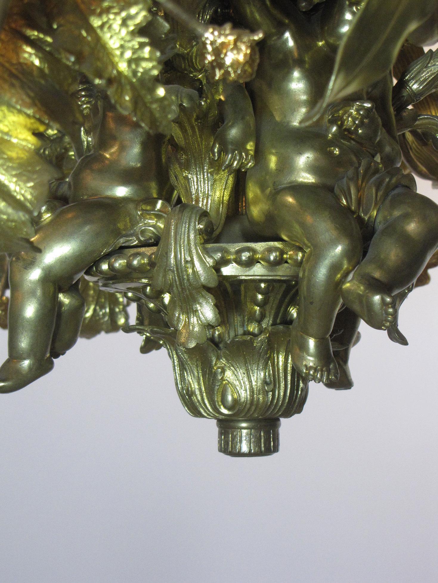 19th Century Gilt Lily and Flower Chandelier For Sale 1