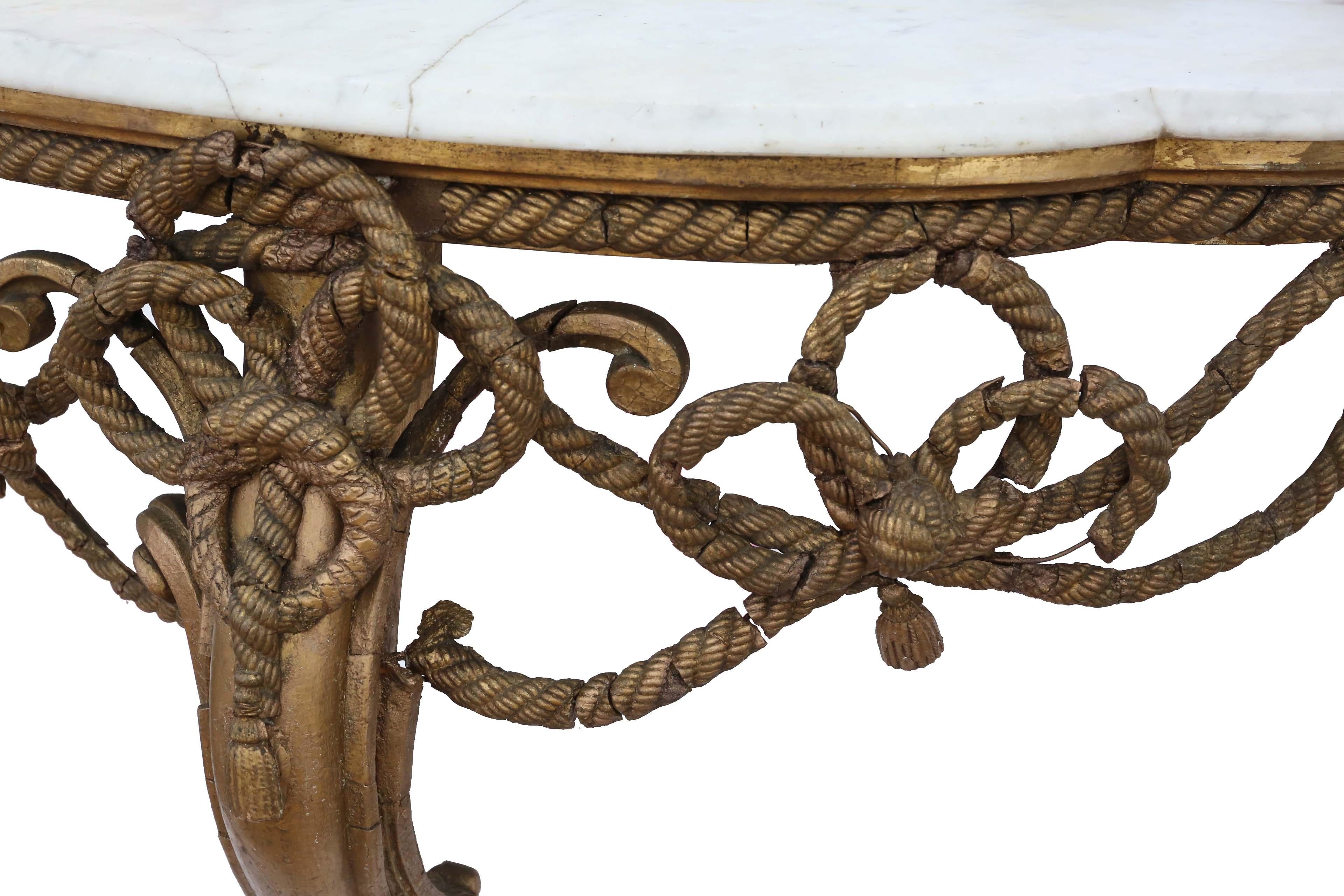 Giltwood 19th Century Gilt Marble Demilune Console Table