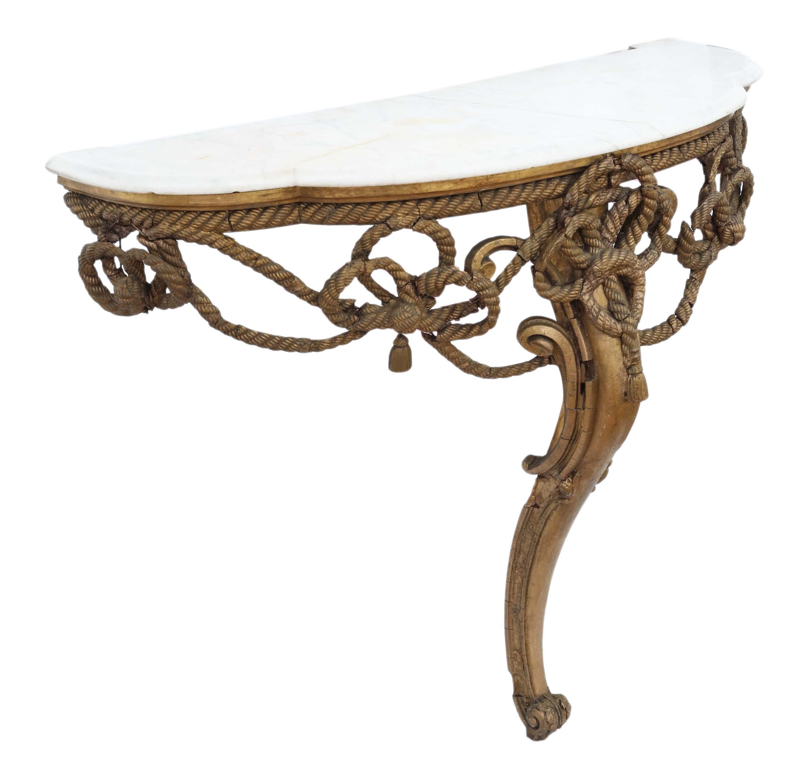 19th Century Gilt Marble Demilune Console Table 1