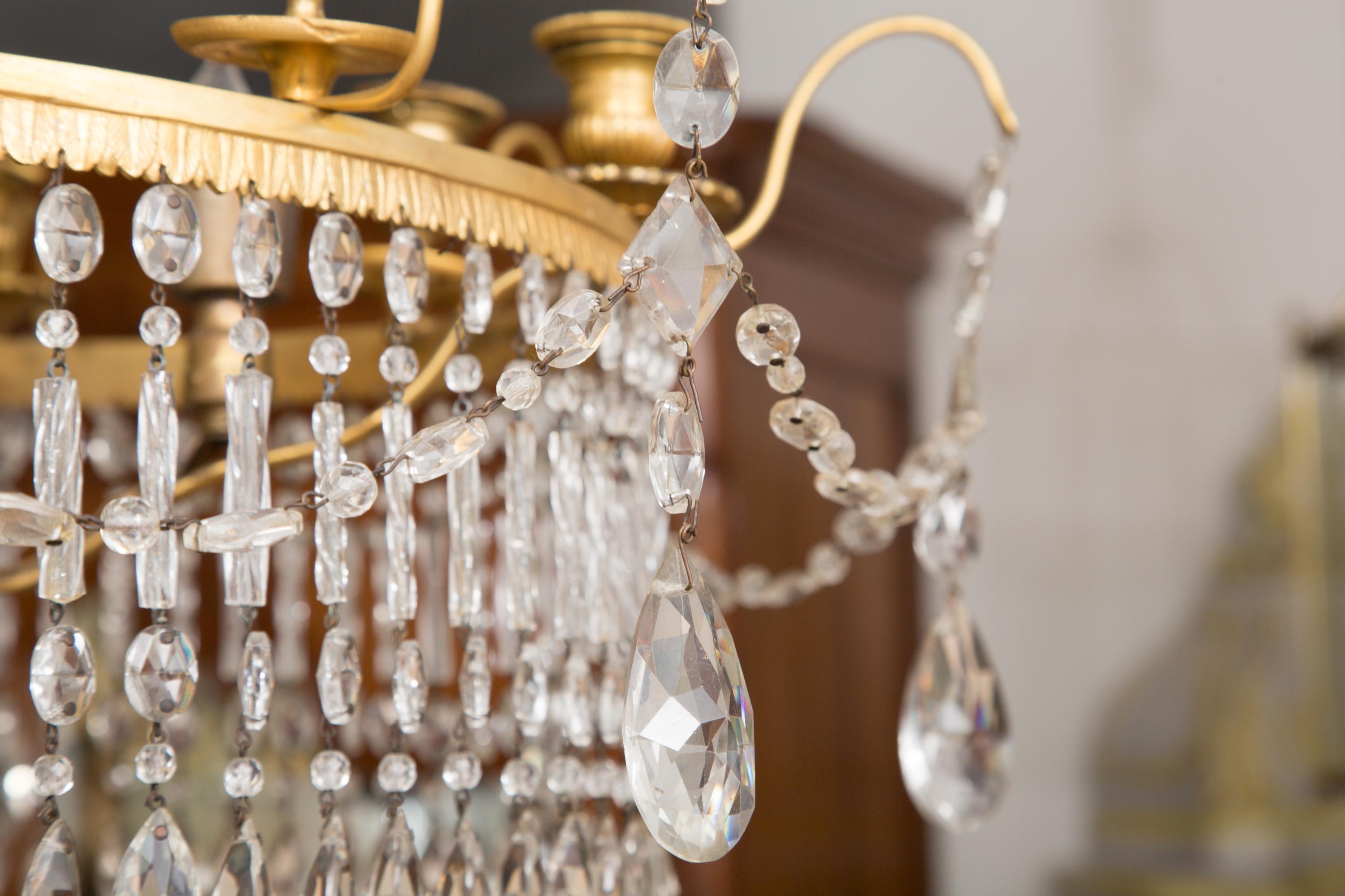 Neoclassical 19th Century Gilt Metal and Crystal Baltic Chandelier