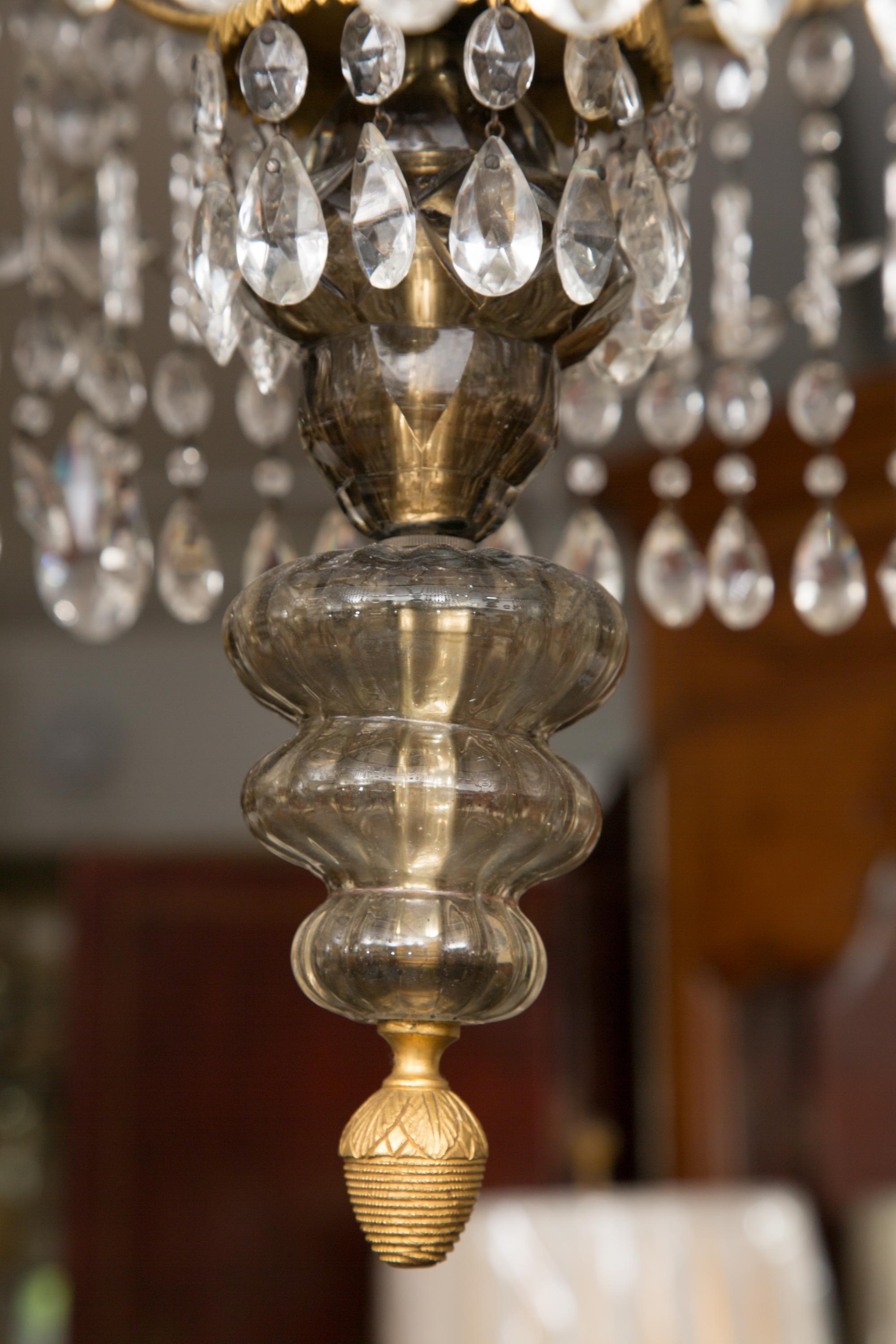 19th Century Gilt Metal and Crystal Baltic Chandelier In Good Condition In WEST PALM BEACH, FL