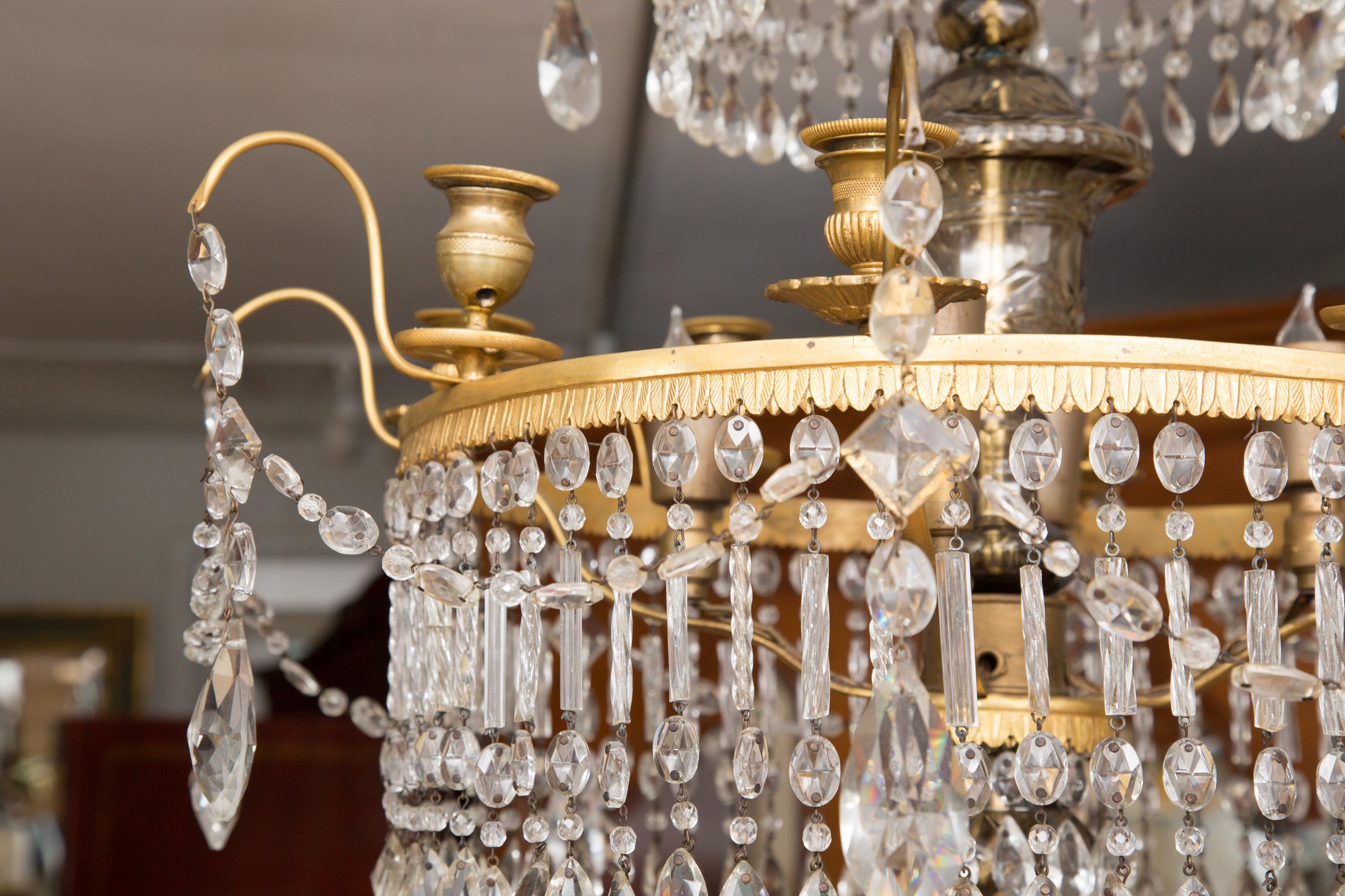 19th Century Gilt Metal and Crystal Baltic Chandelier 1