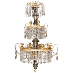 Antique 19th Century Gilt Metal and Crystal Baltic Chandelier