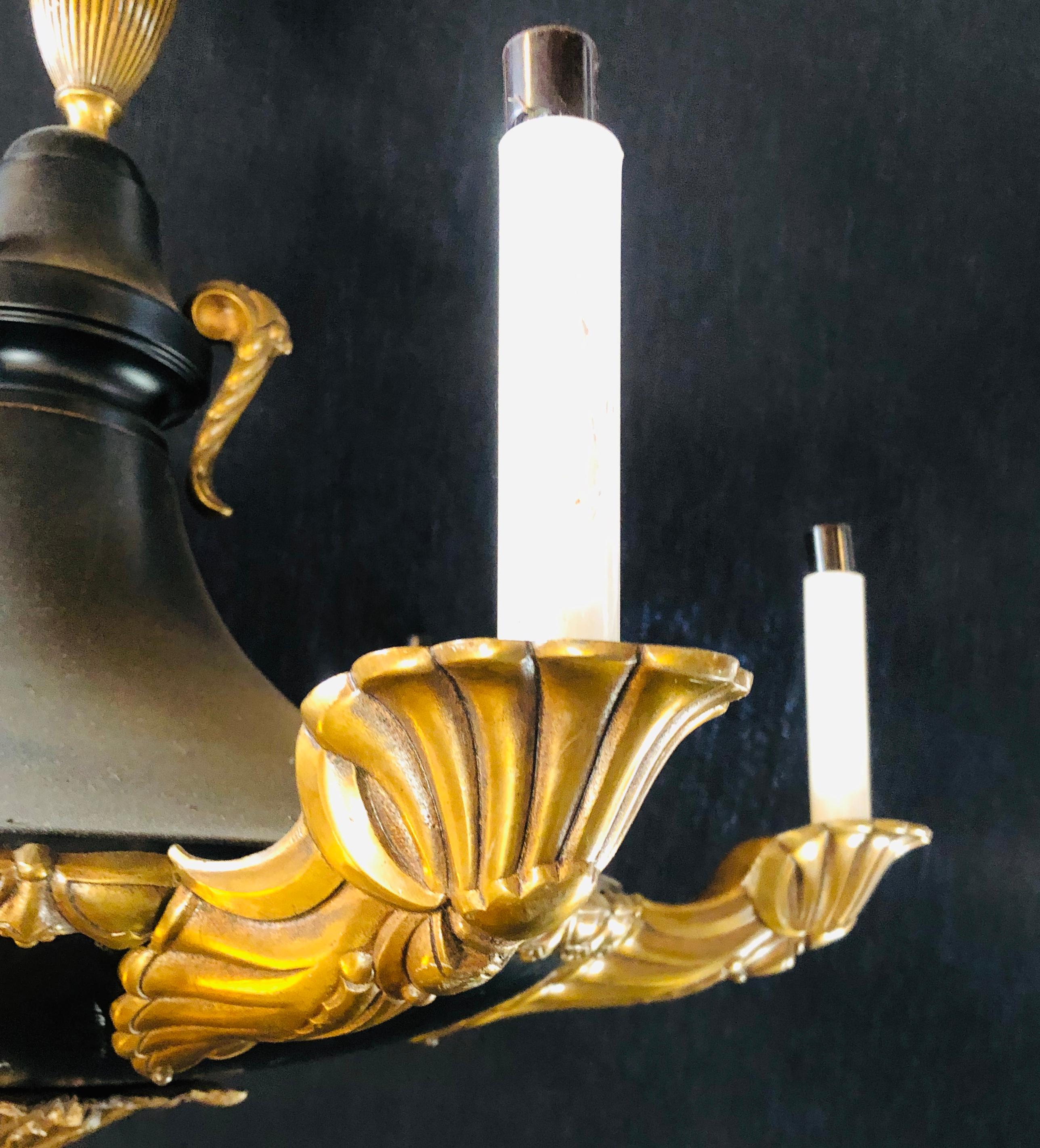 19th Century Gilt Metal and Ebony Chandelier In Good Condition In Stamford, CT