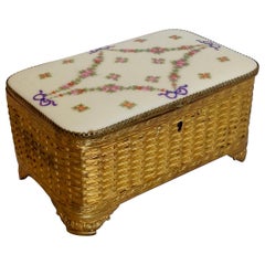 Antique 19th Century Gilt Metal and Porcelain Box