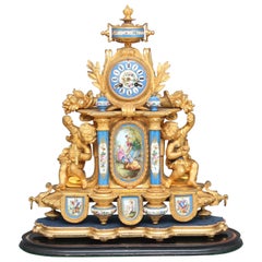 19th Century Gilt Metal and Porcelain Mantle Clock