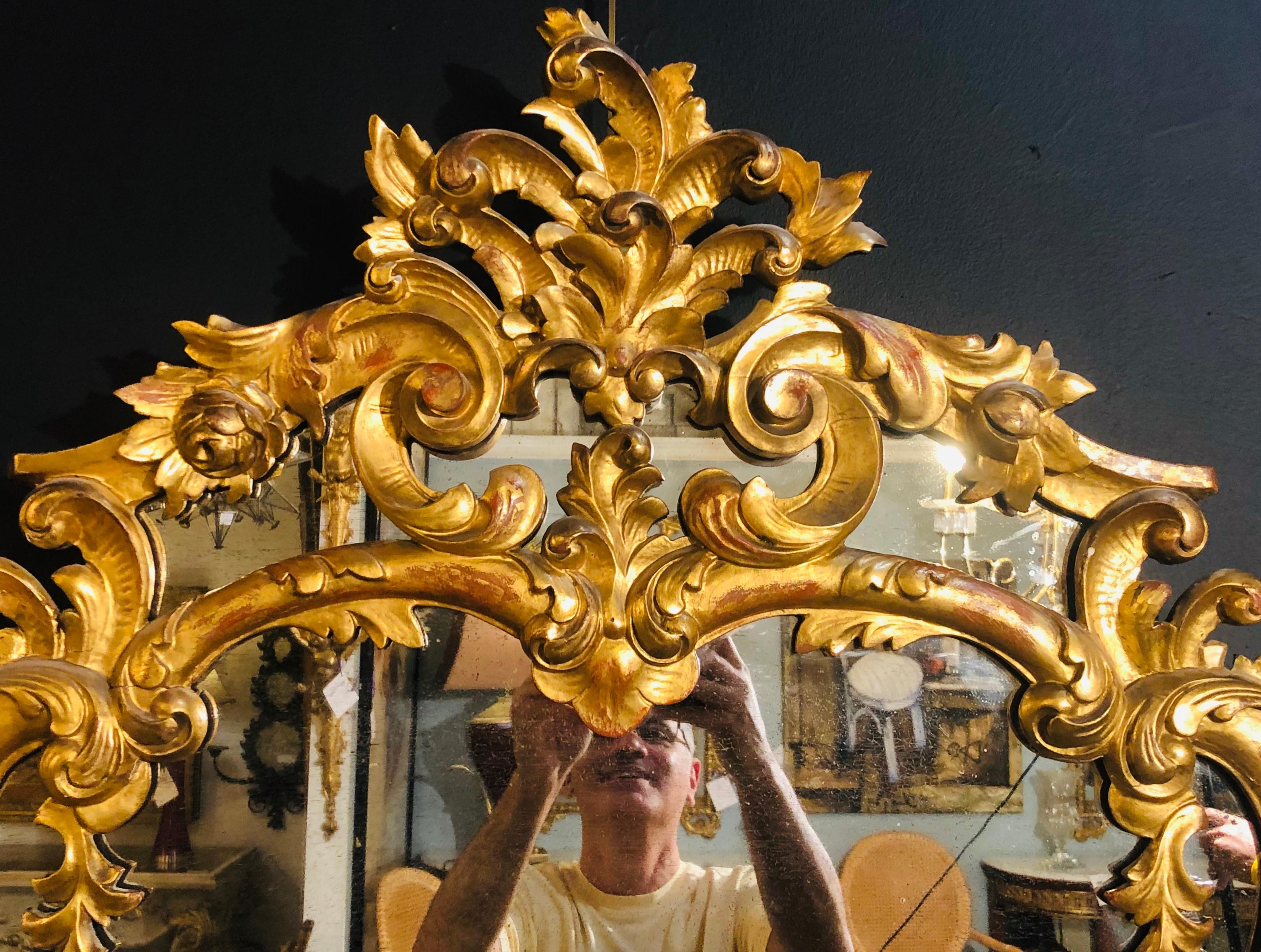 19th Century Gilt Mirror Wall or Console Mirror, French Finely Carved In Good Condition In Stamford, CT