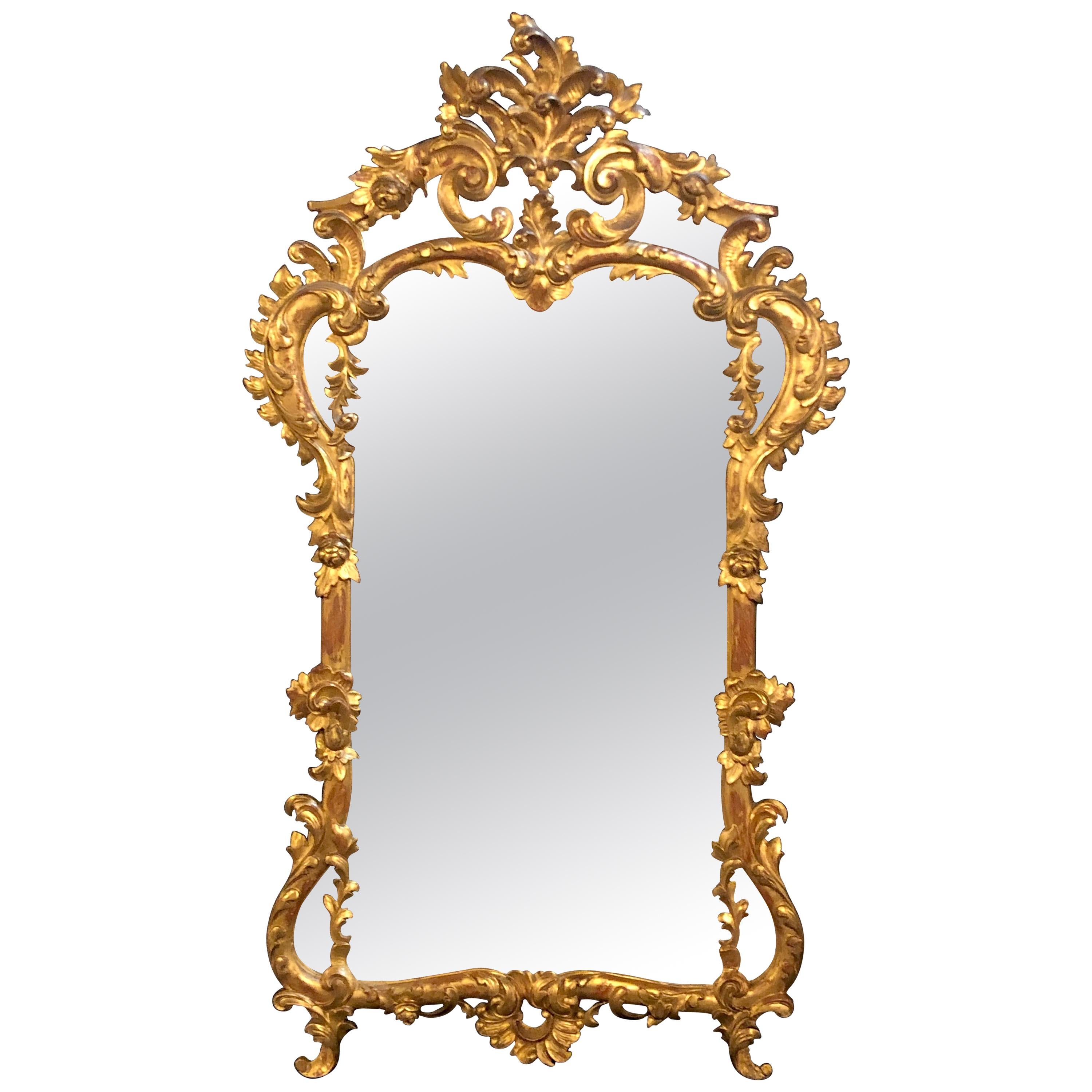 19th Century Gilt Mirror Wall or Console Mirror, French Finely Carved
