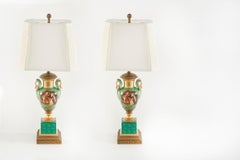 19th Century Gilt Porcelain / Brass Bass Table Lamps