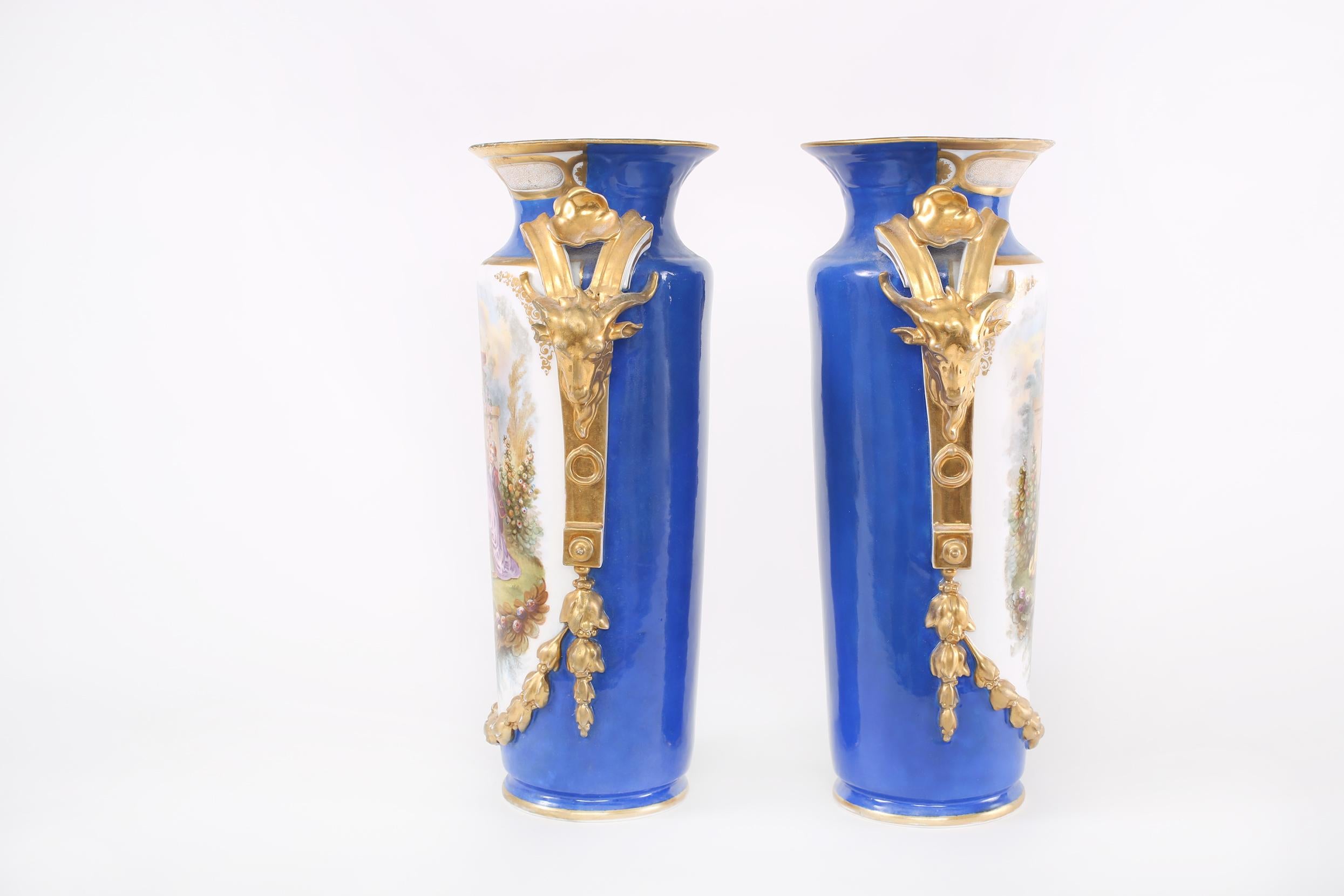 French 19th Century Gilt Porcelain Decorative Pair Vases For Sale