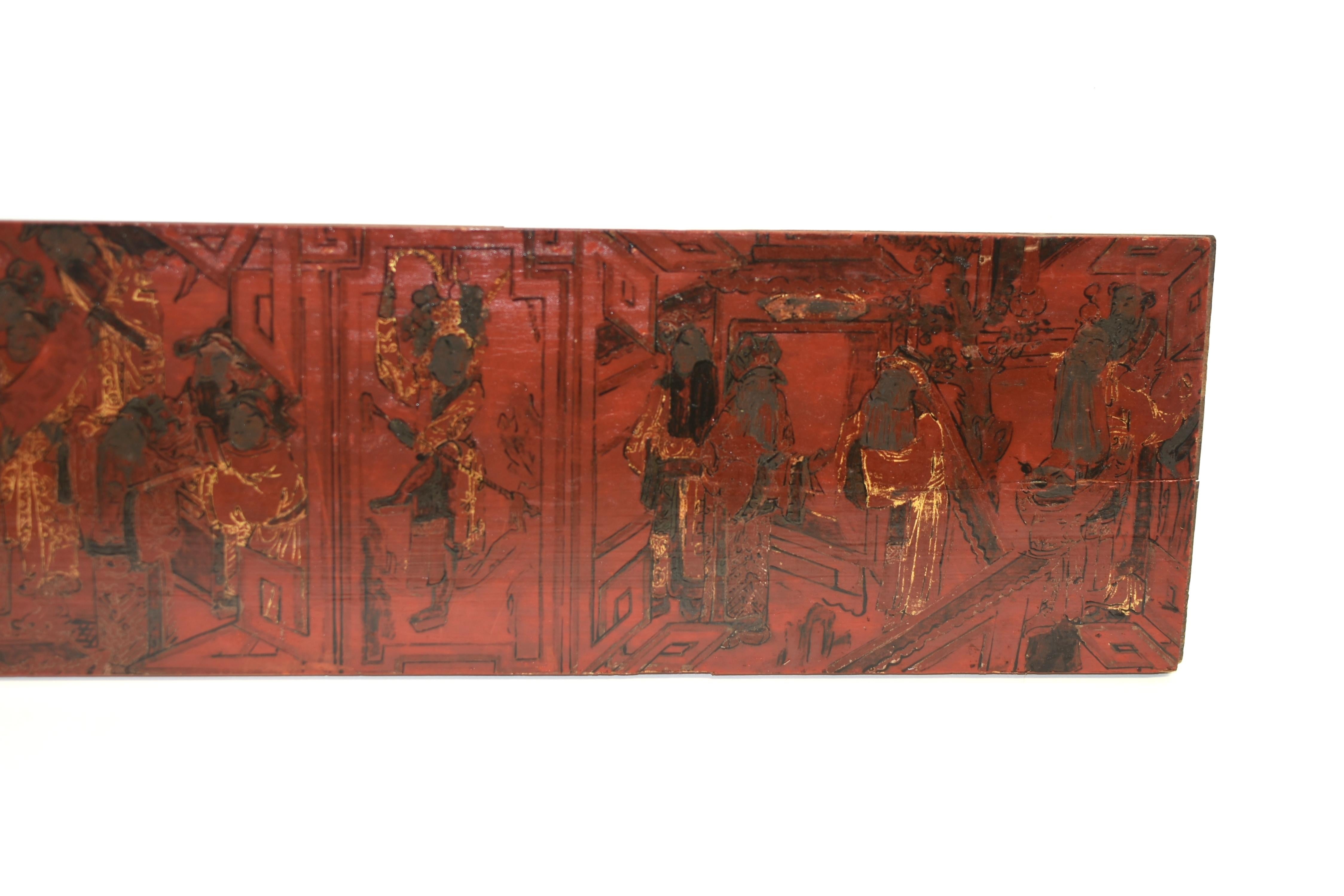 Qing 19th Century Painted Wood Fragment Gilt Red Lacquer For Sale