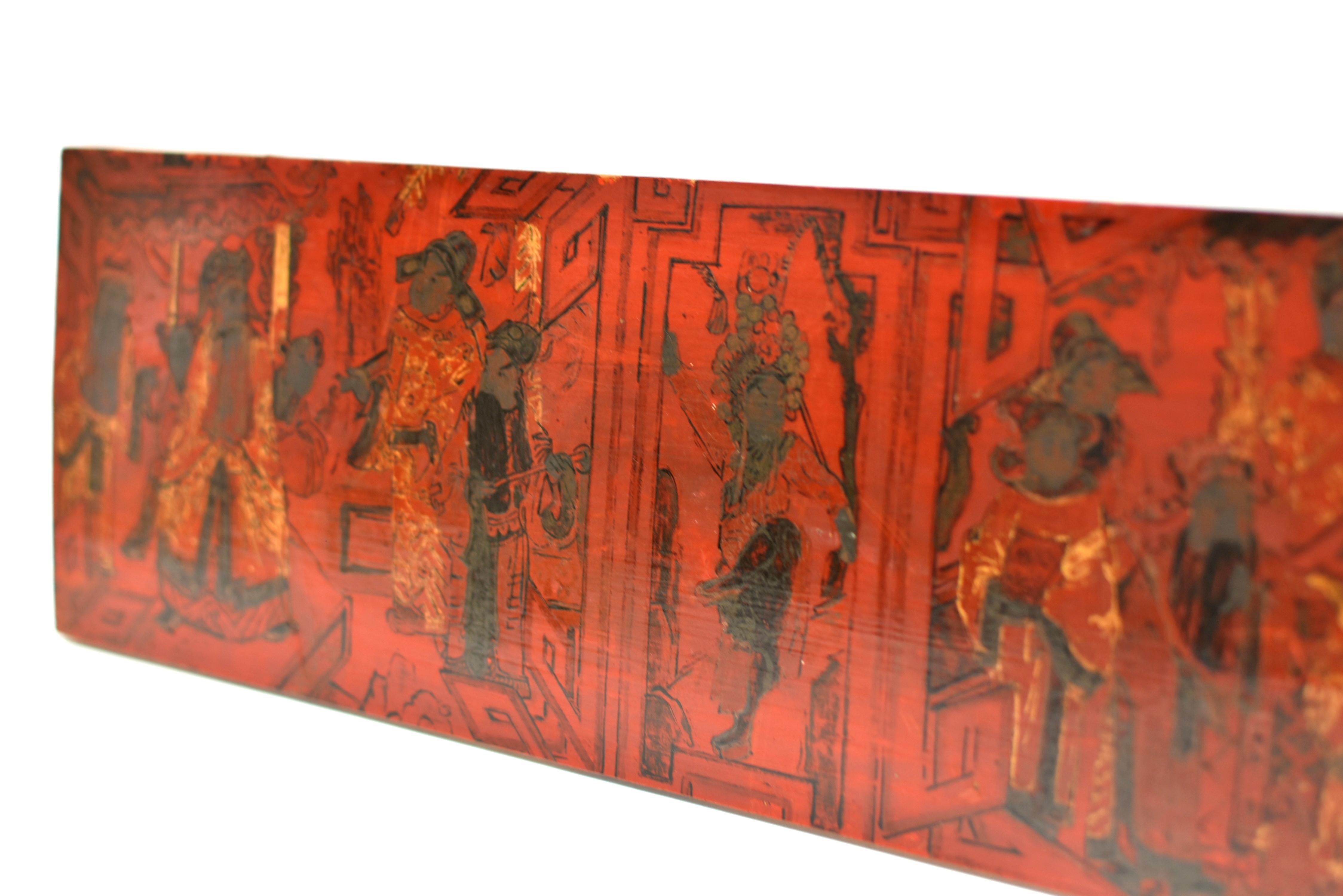 Chinese 19th Century Painted Wood Fragment Gilt Red Lacquer For Sale