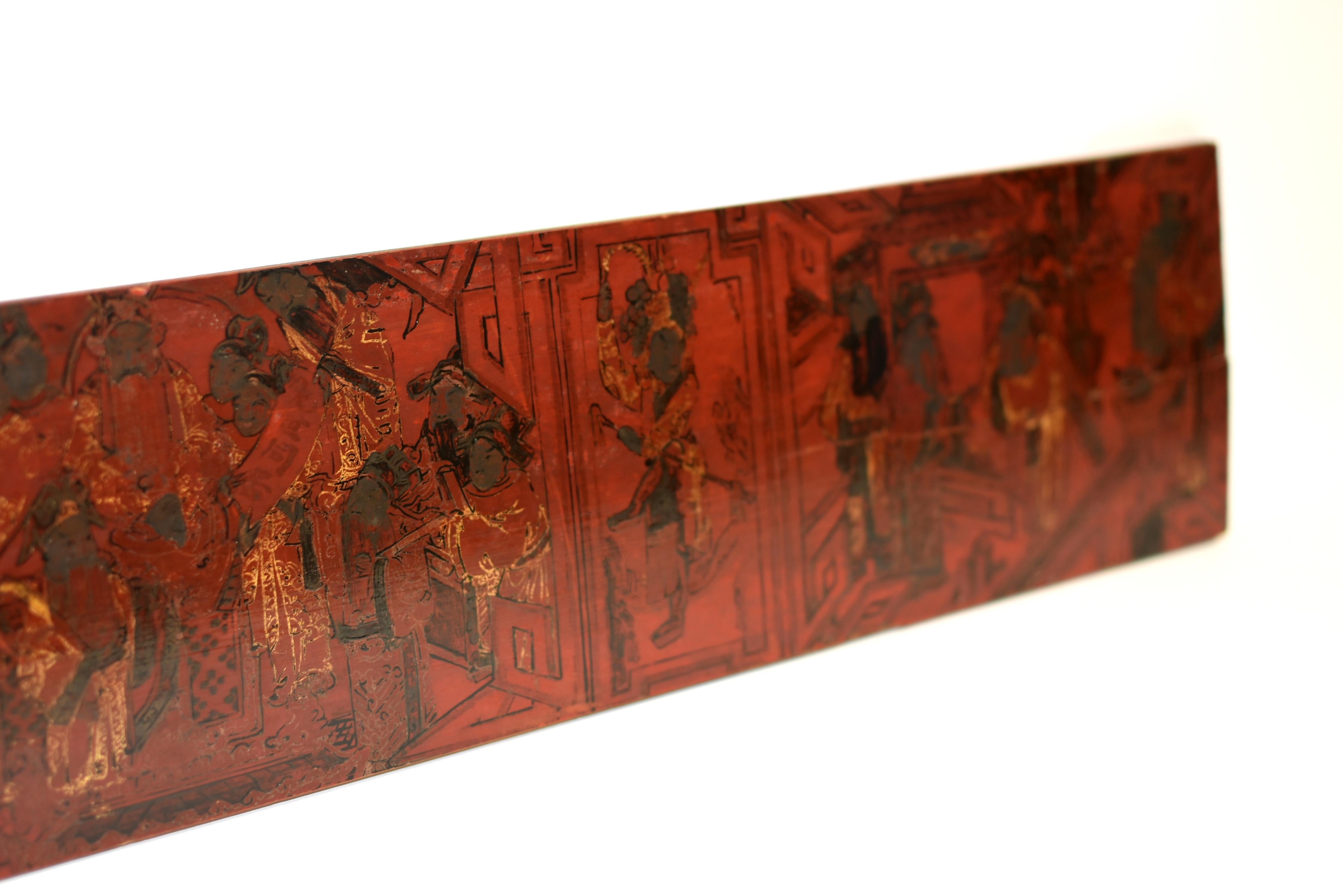 19th Century Painted Wood Fragment Gilt Red Lacquer In Good Condition For Sale In Somis, CA