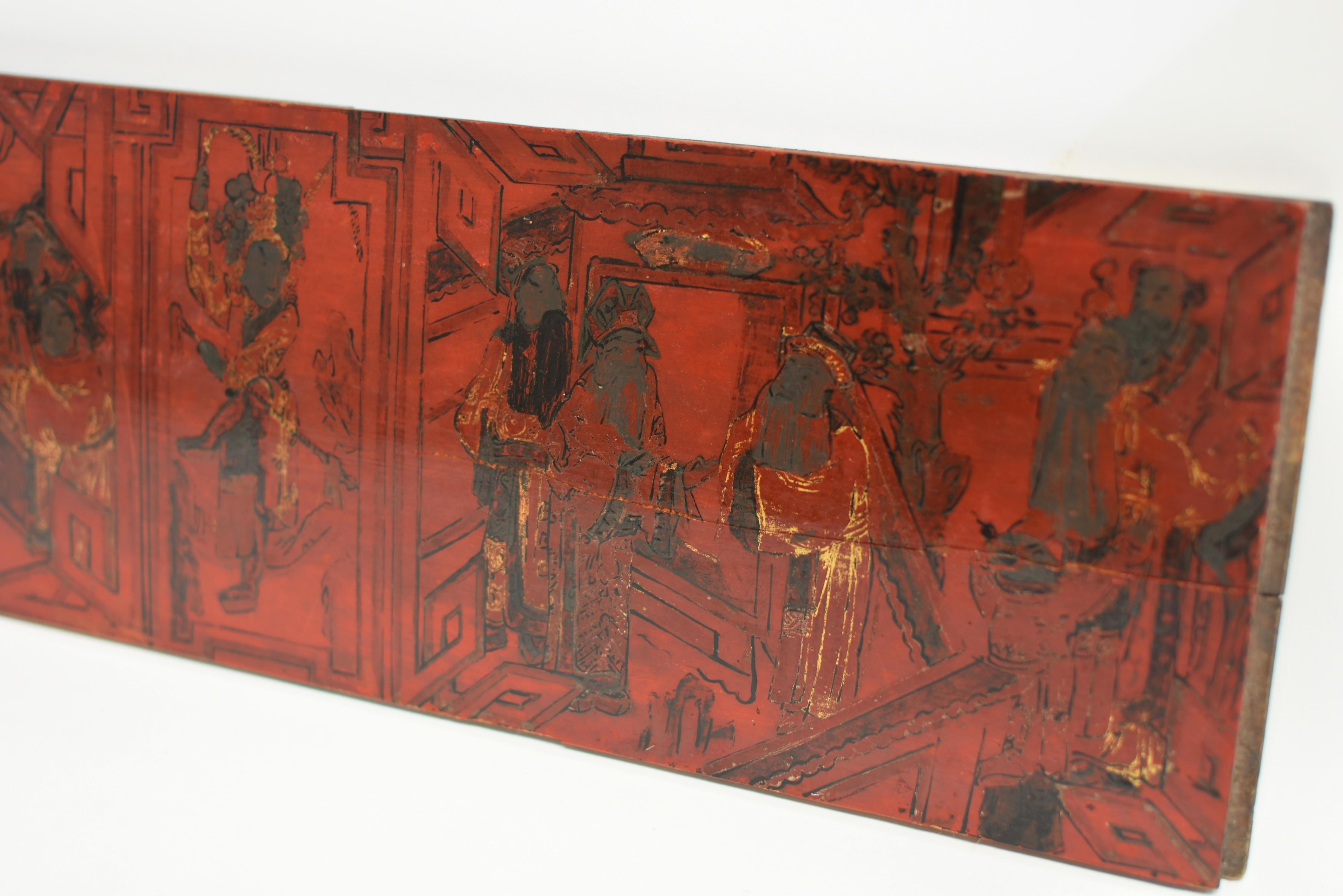 19th Century Painted Wood Fragment Gilt Red Lacquer For Sale 1