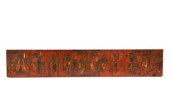 19th Century Painted Wood Fragment Gilt Red Lacquer