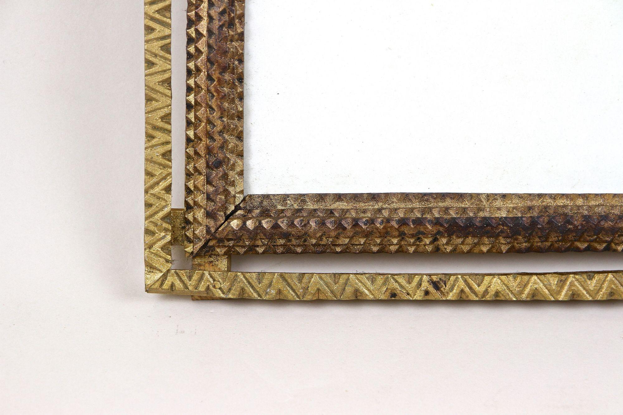 Blown Glass 19th Century Gilt Rustic Tramp Art Photo Frame, Austria, circa 1870 For Sale