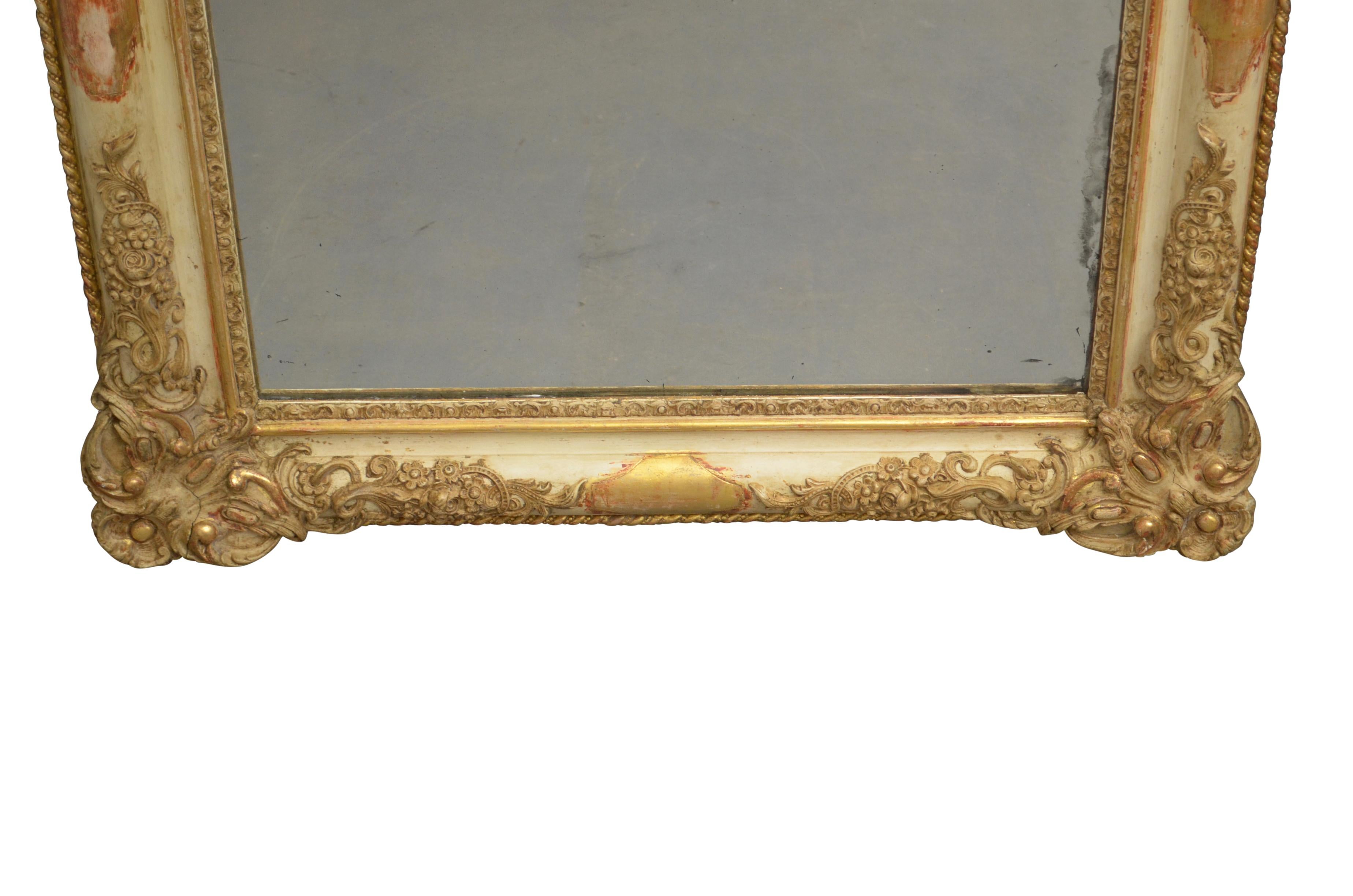 19th Century Gilt Wall Mirror Gilded Overmantel H104cm In Good Condition For Sale In High Peak, GB