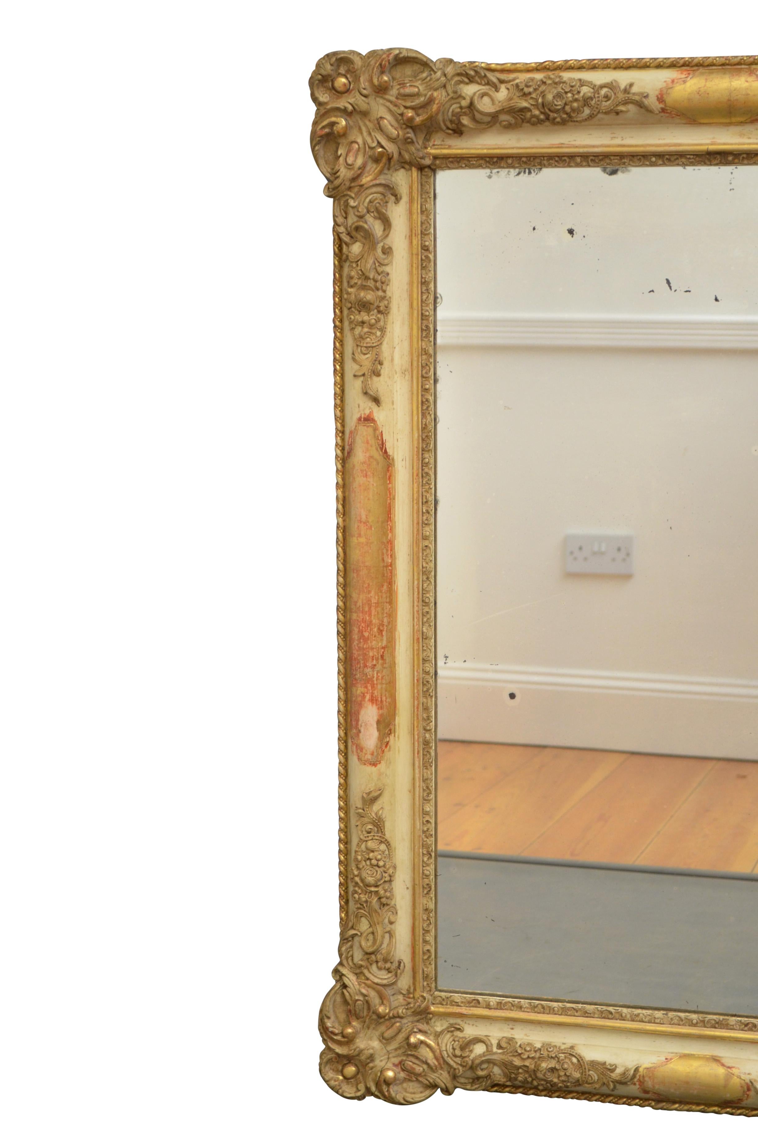 Gesso 19th Century Gilt Wall Mirror Gilded Overmantel H104cm For Sale