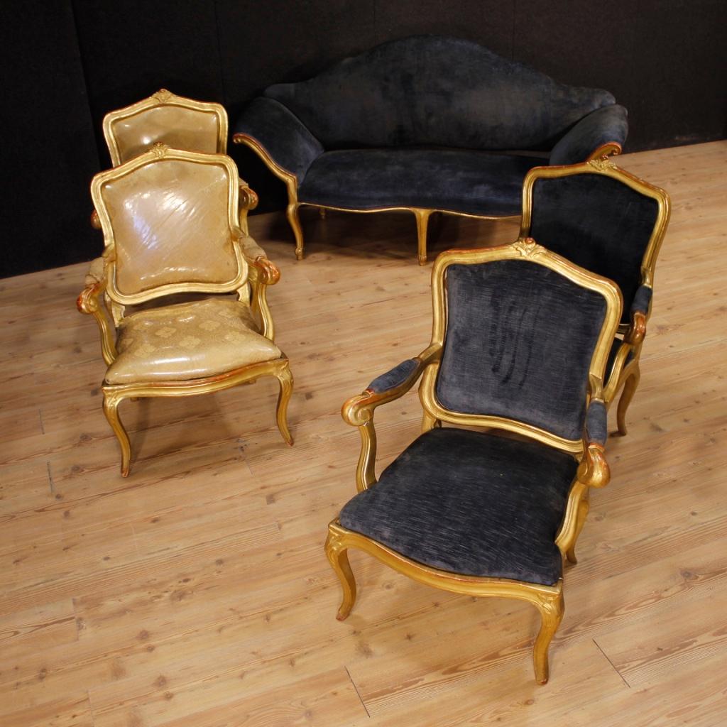 19th Century Giltwood and Blue Velvet Pair of Italian Armchairs, 1880 In Good Condition In Vicoforte, Piedmont