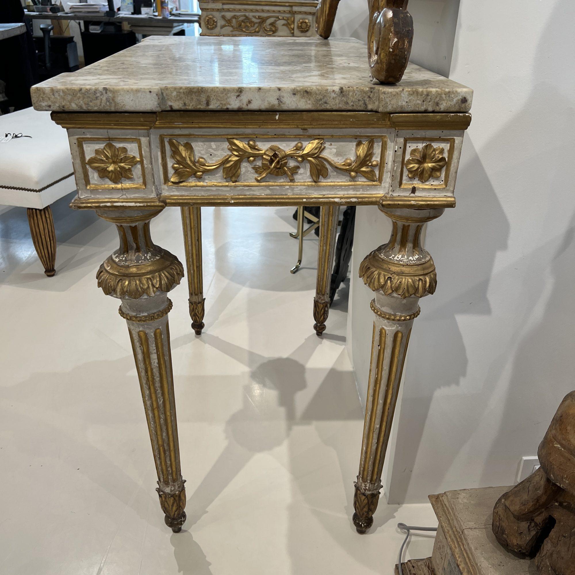 French 19th Century gilt wood Console with Marble Top For Sale