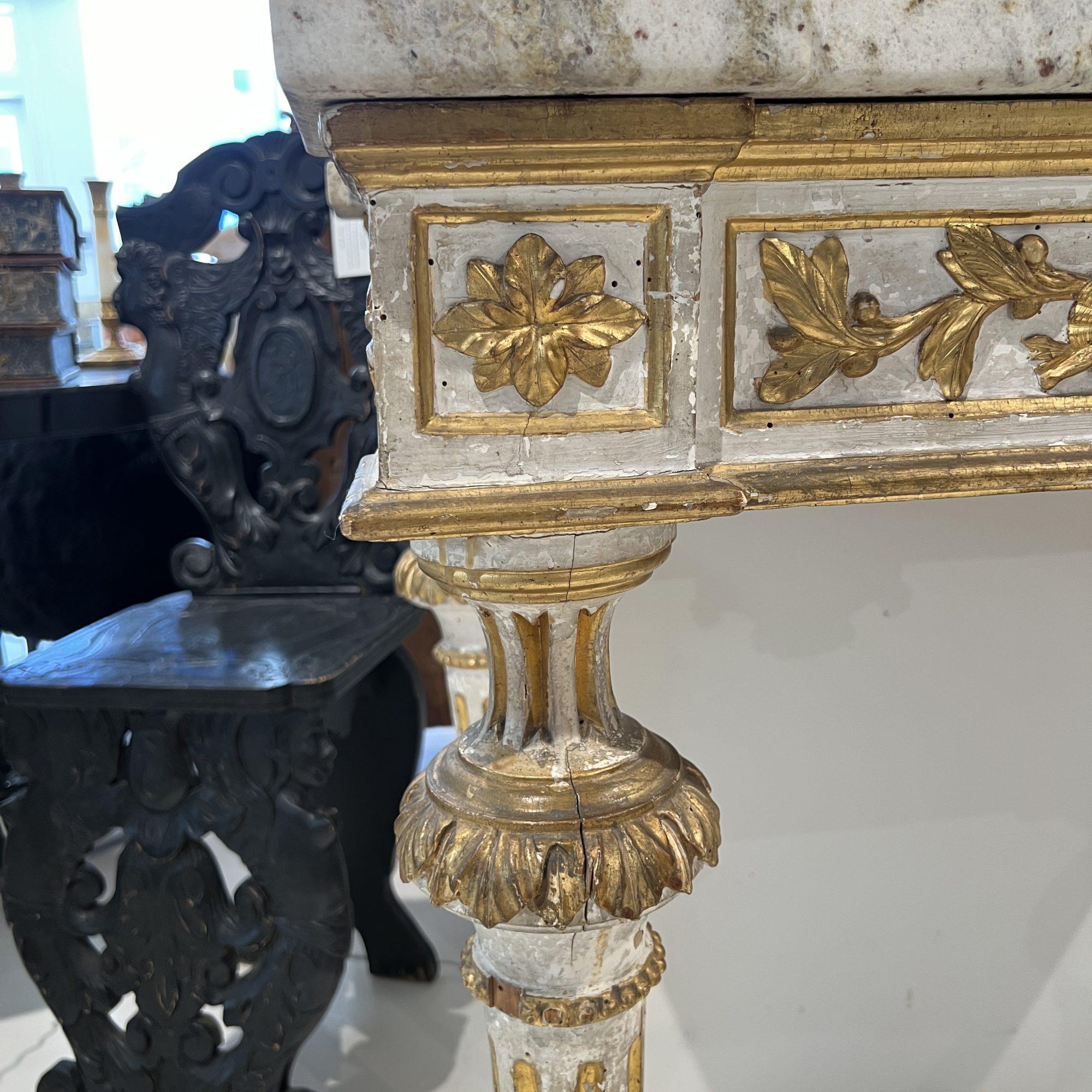 19th Century gilt wood Console with Marble Top In Fair Condition For Sale In New Orleans, LA