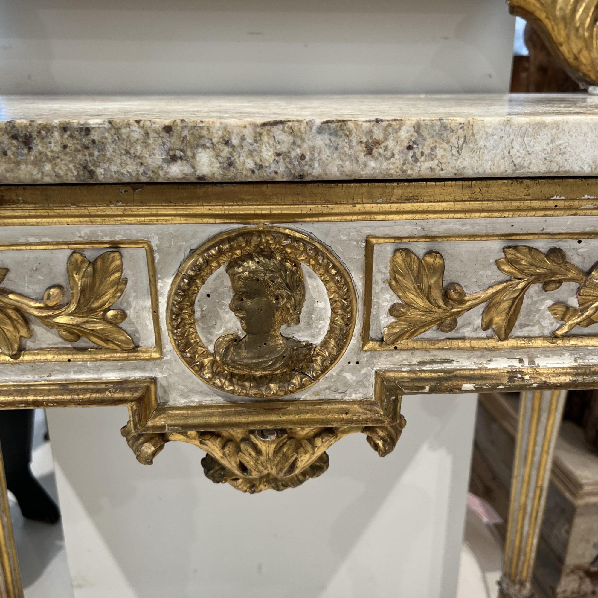 19th Century gilt wood Console with Marble Top For Sale 1