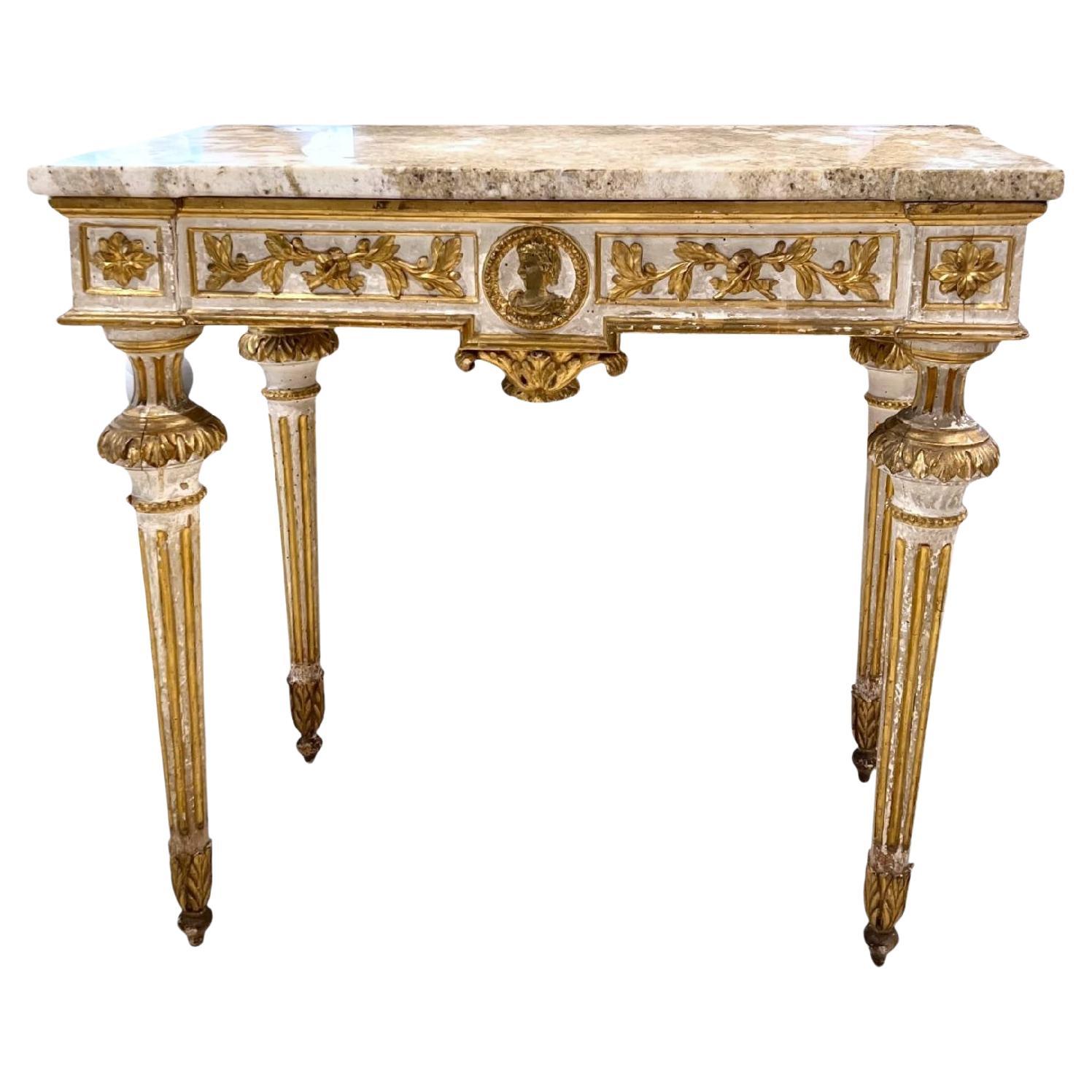 19th Century gilt wood Console with Marble Top