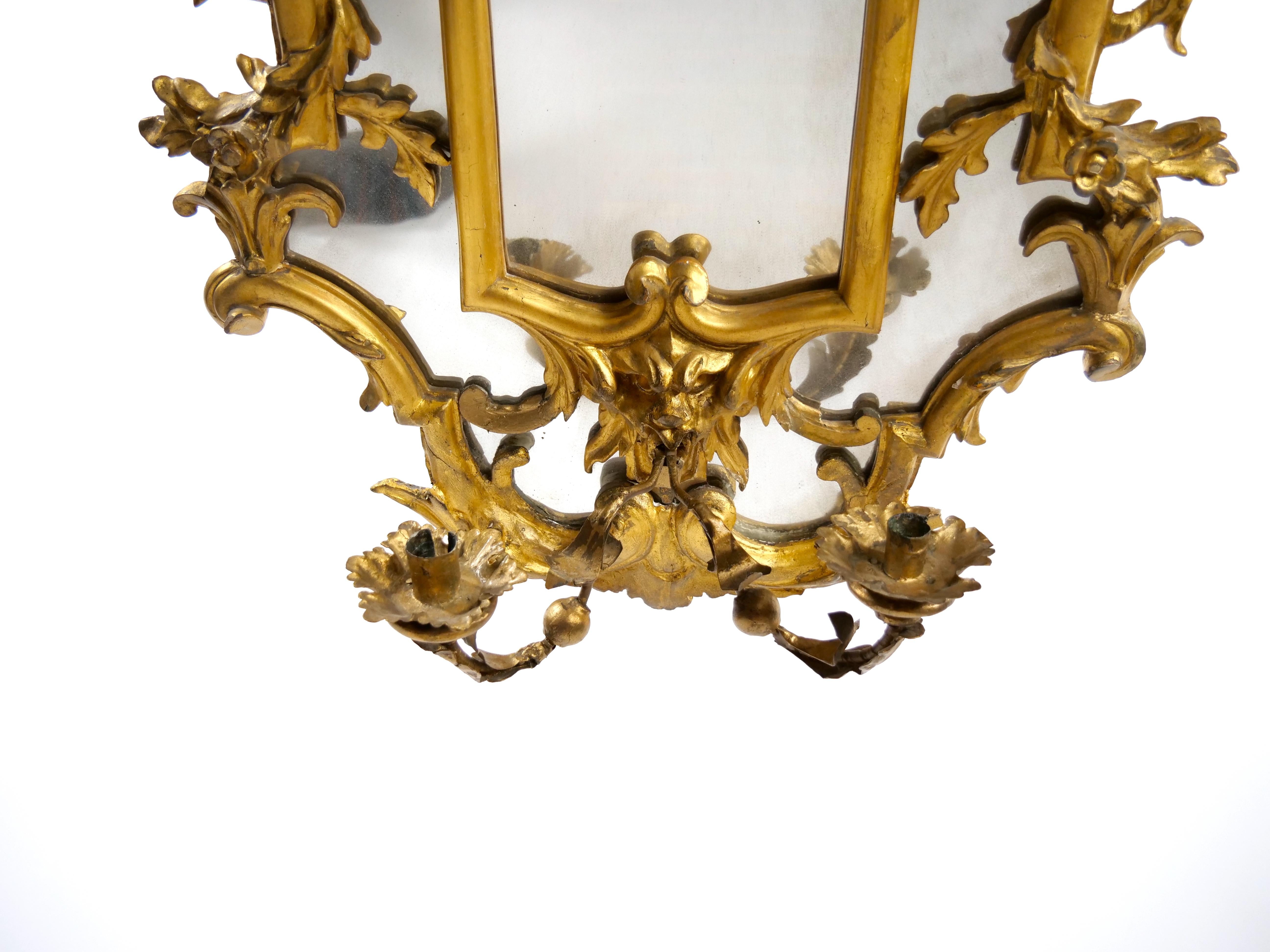 Paire de miroirs décoratifs Girandoles avec cadre en bois doré du 19ème siècle en vente 6