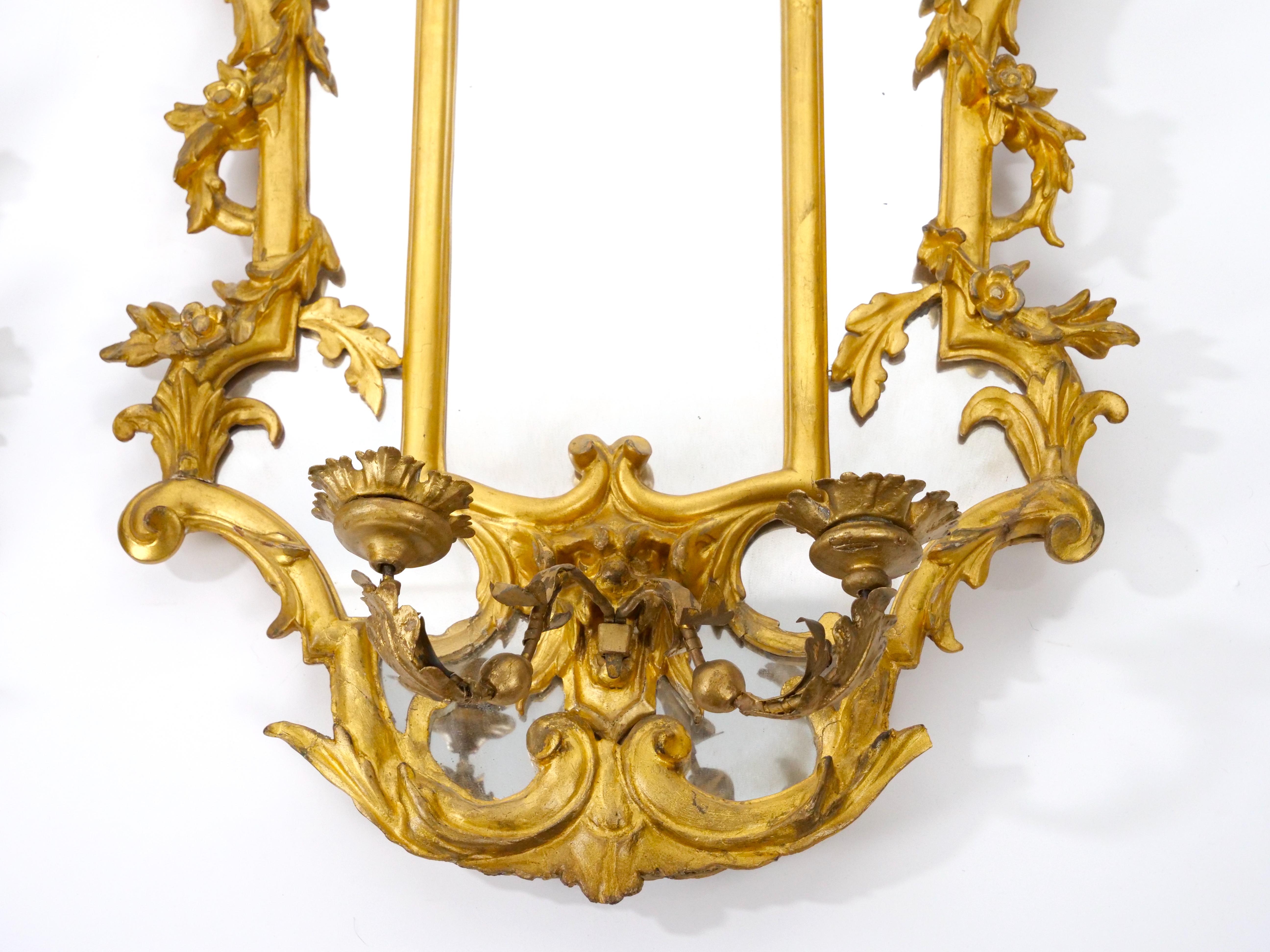 Early 20th Century 19th Century Gilt Wood Frame Decorative Girandoles Pair Mirror For Sale