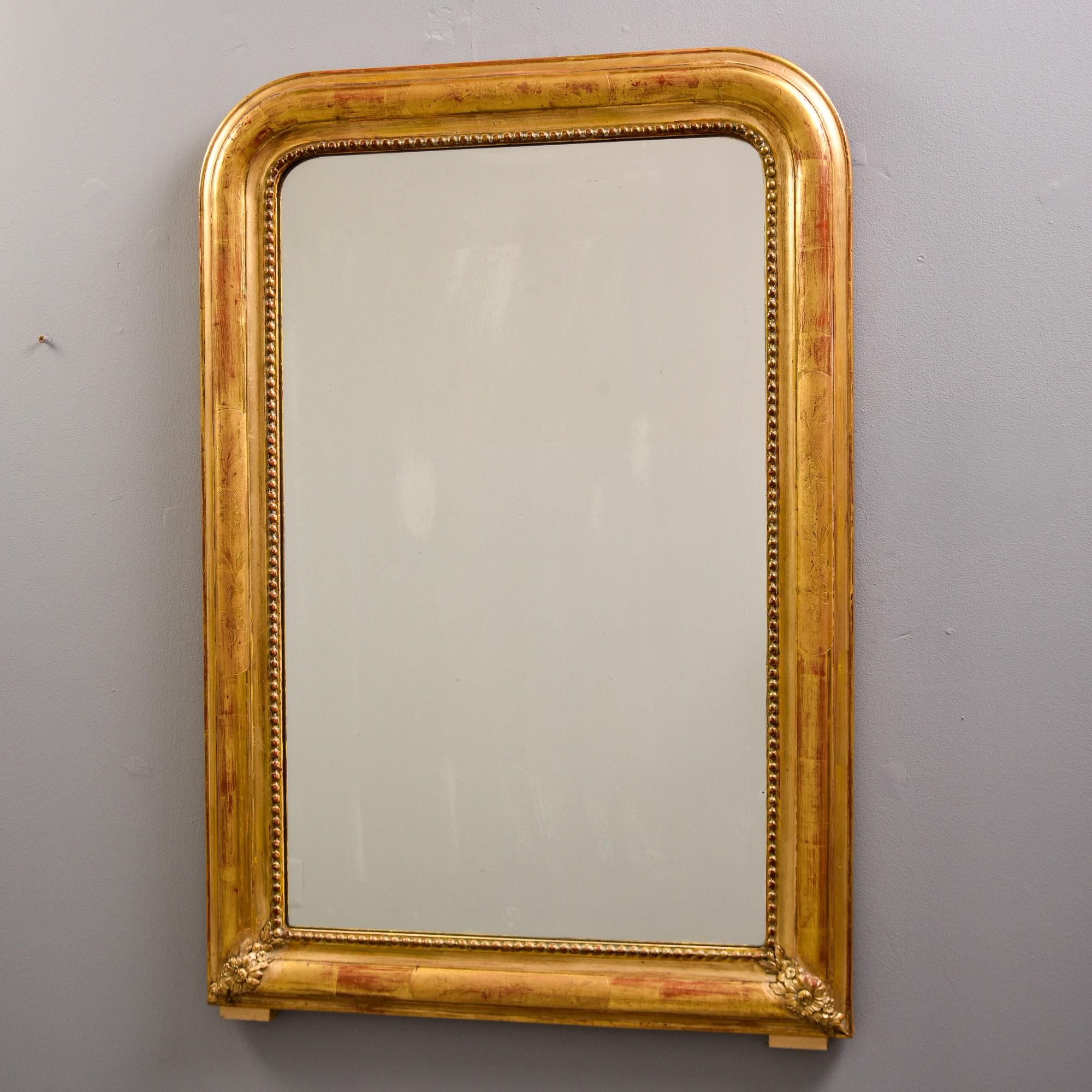 Siglo XIX Madera Dorada  Marco Espejo Louis Philippe con Esquinas Decoradas Luis Felipe en venta