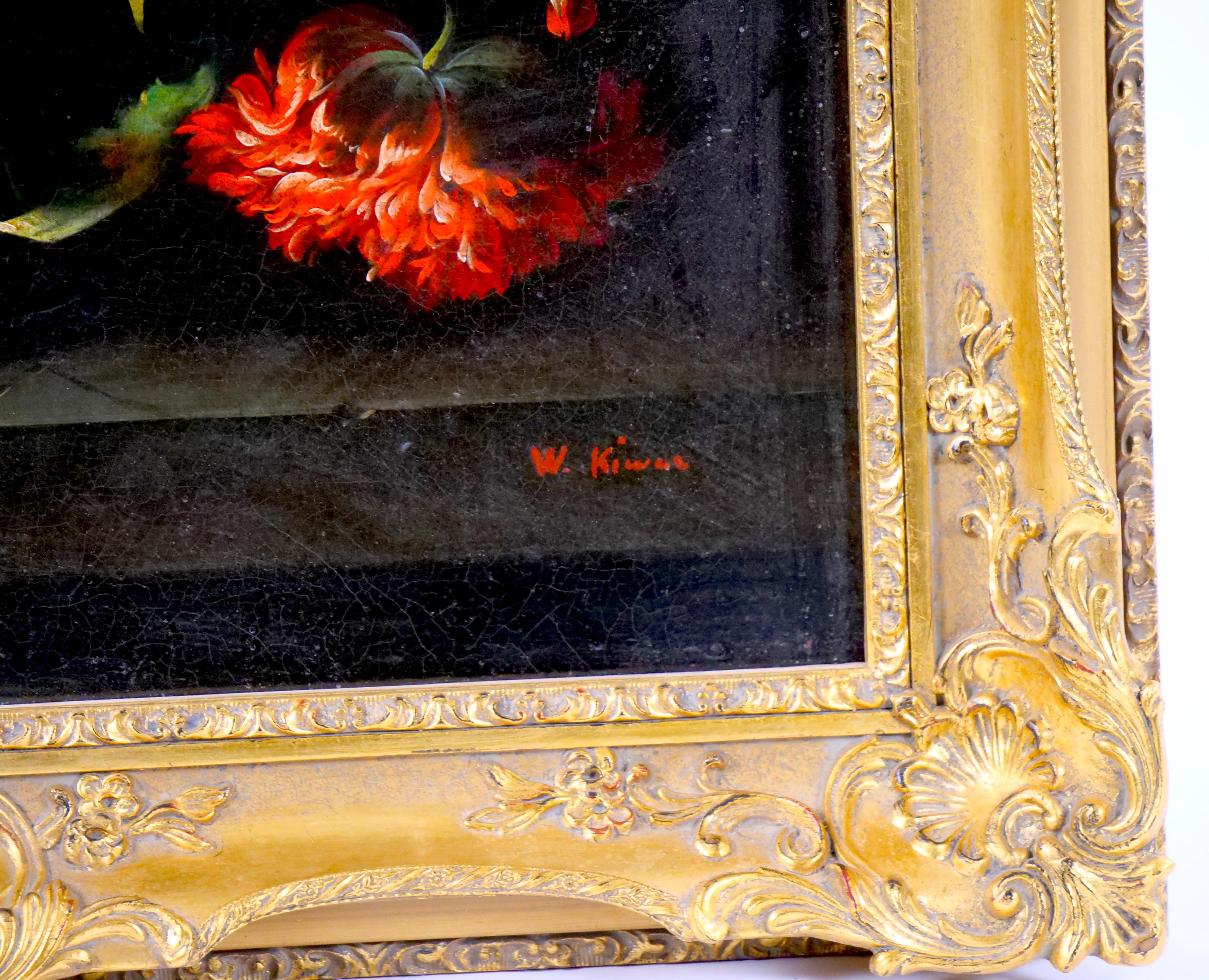 19th Century Gilt Wood Frame Oil / Canvas Wreath / Flower Still life Painting For Sale 5
