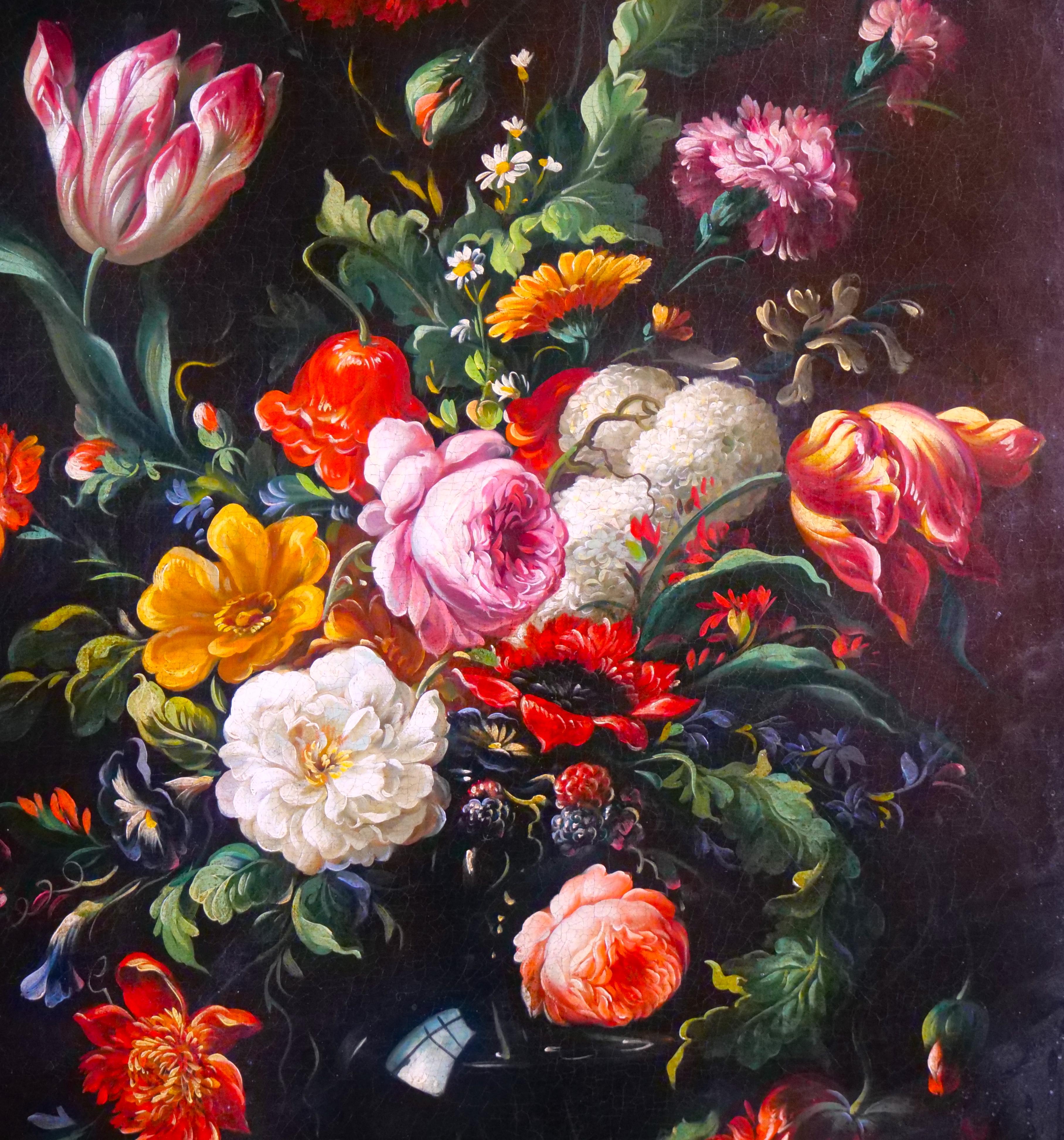 19th Century Gilt Wood Frame Oil / Canvas Wreath / Flower Still life Painting For Sale 1