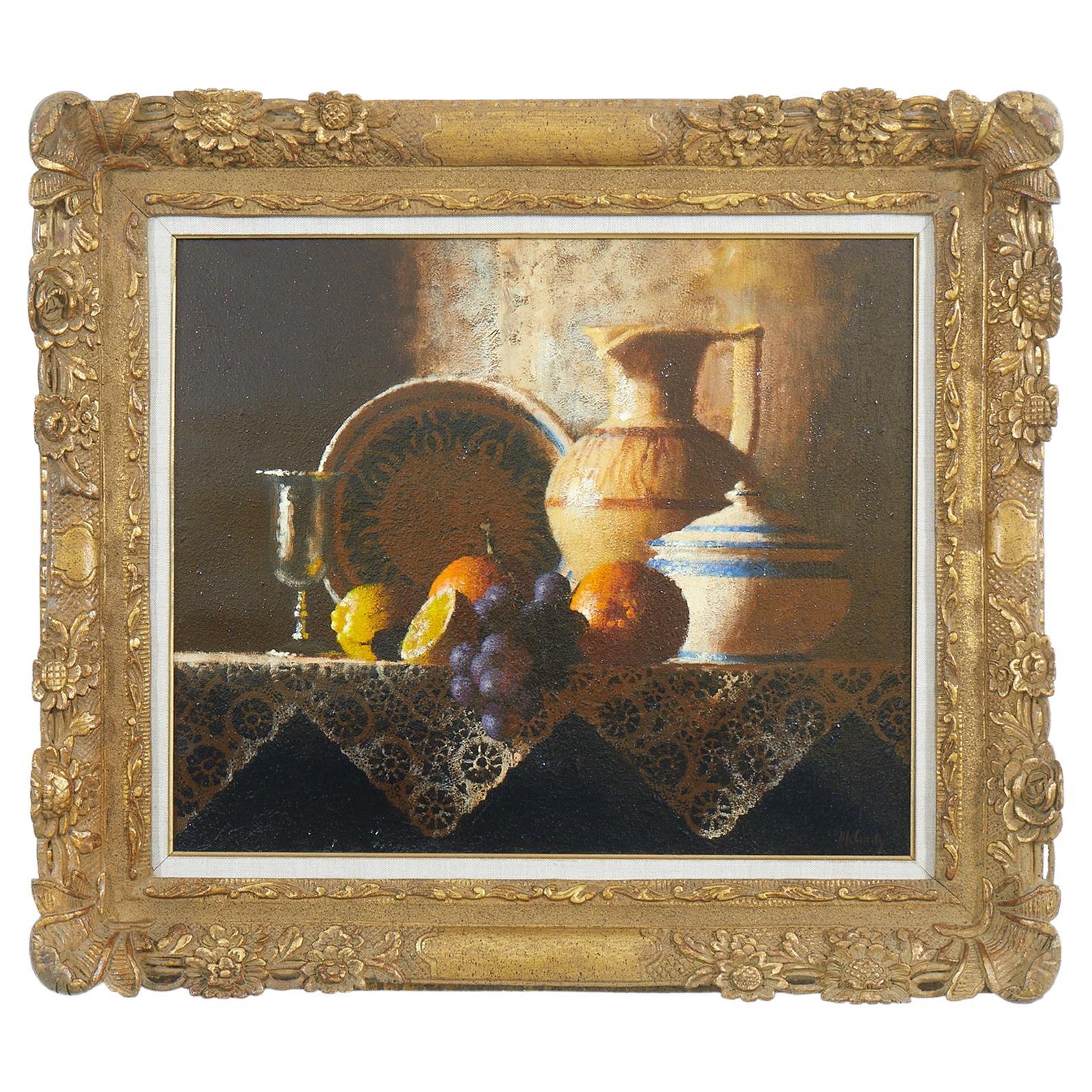 Peinture à l'huile sur toile encadrée en bois doré du 19ème siècle
