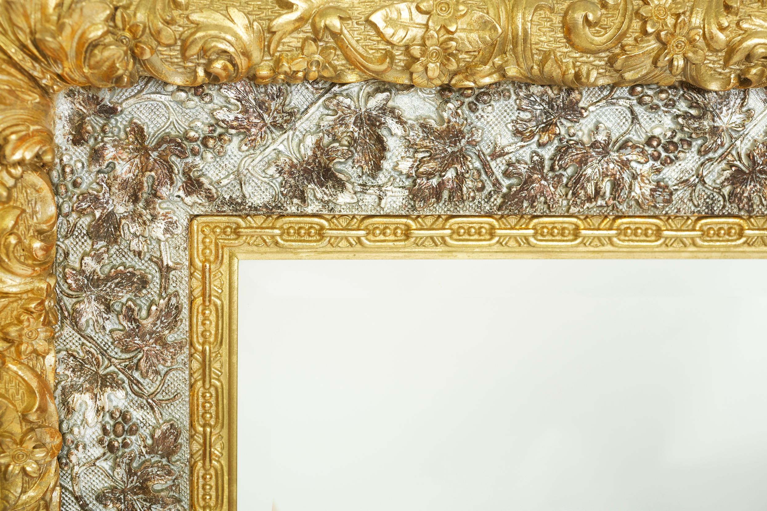 Hand-Carved 19th Century Gilt Wood Framed Beveled Wall Mirror For Sale