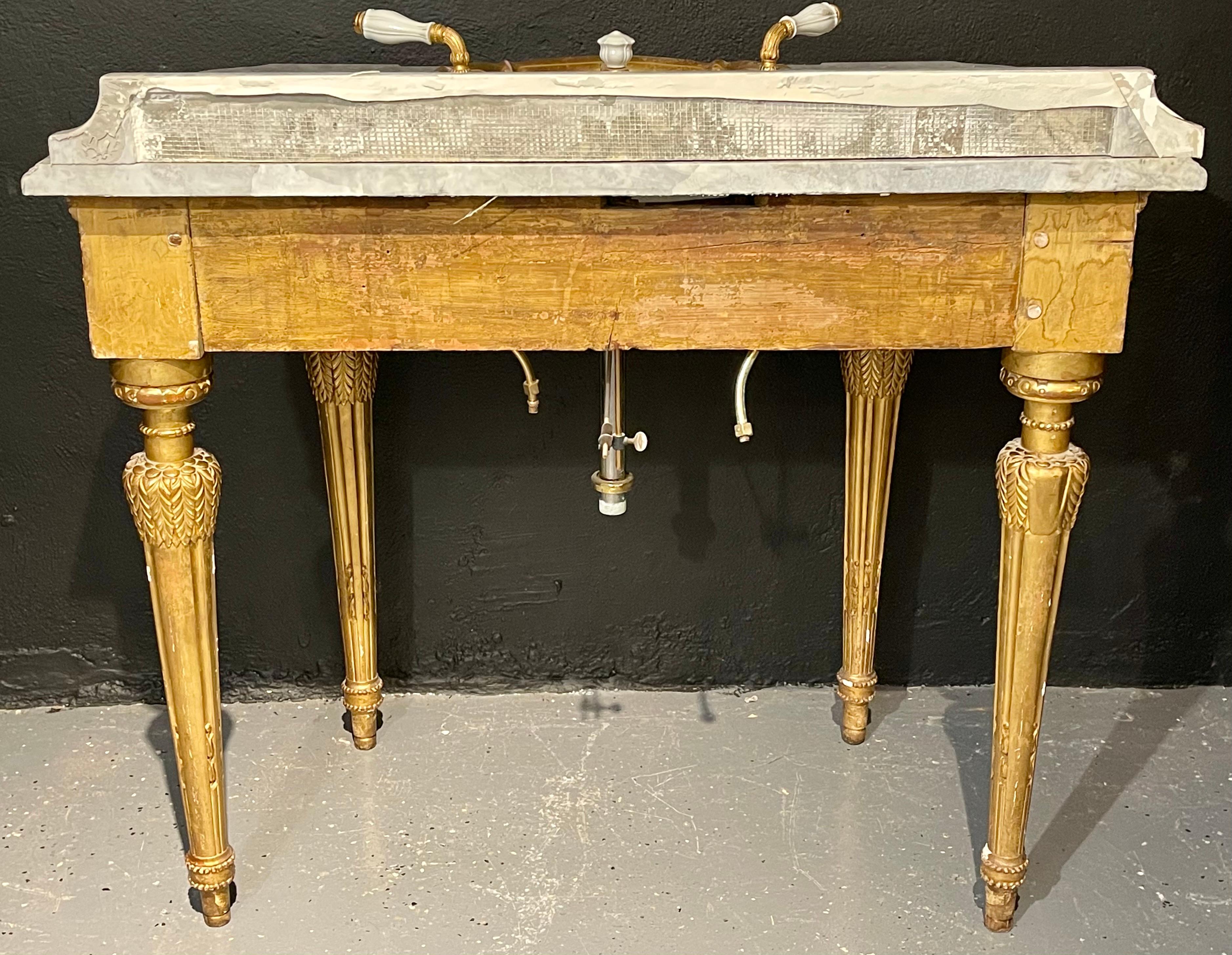 19th Century Giltwood Louis XVI Vanity Sink Console Table 5